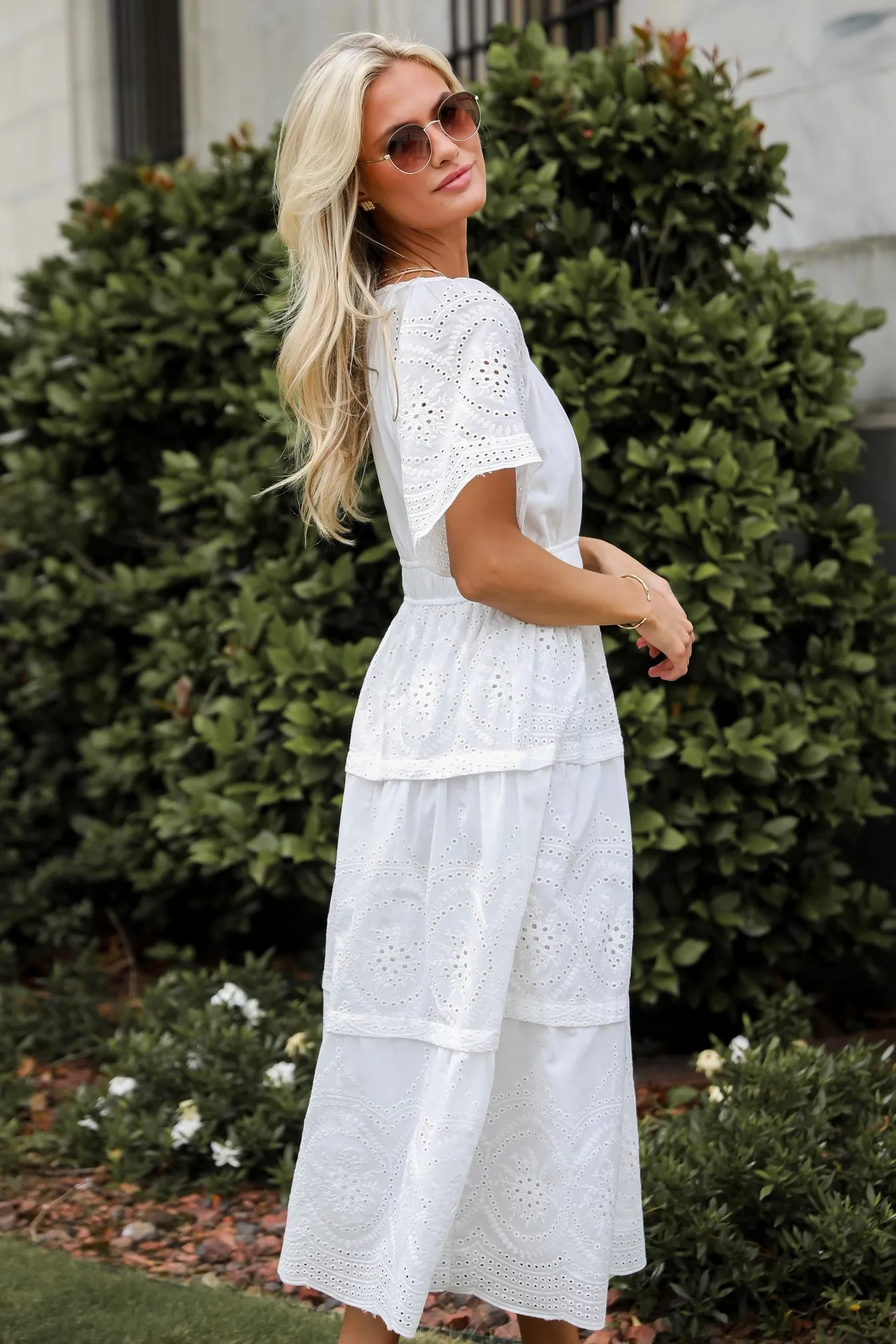 FINAL SALE - Perfect Sunshine White Eyelet Midi Dress