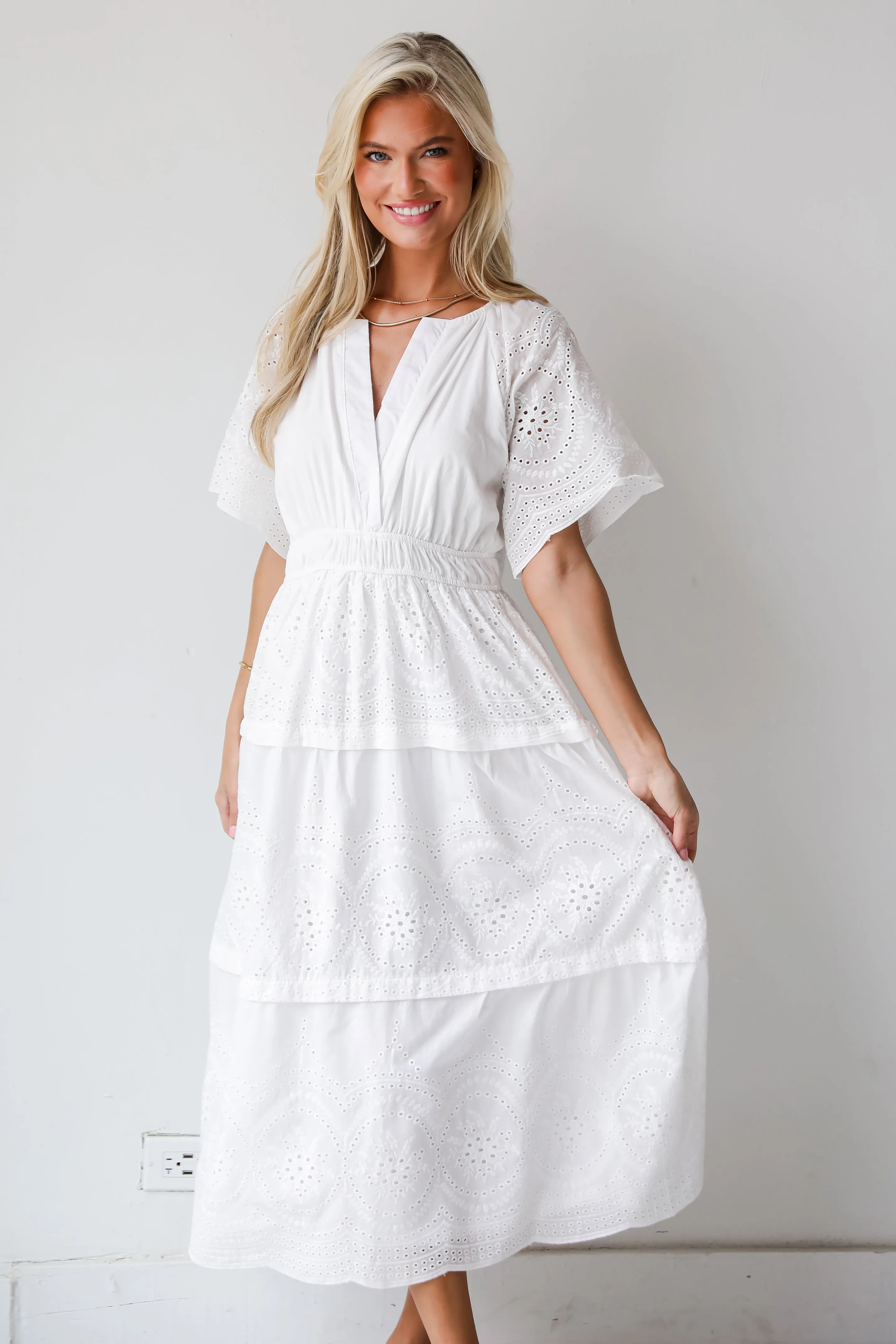 FINAL SALE - Perfect Sunshine White Eyelet Midi Dress