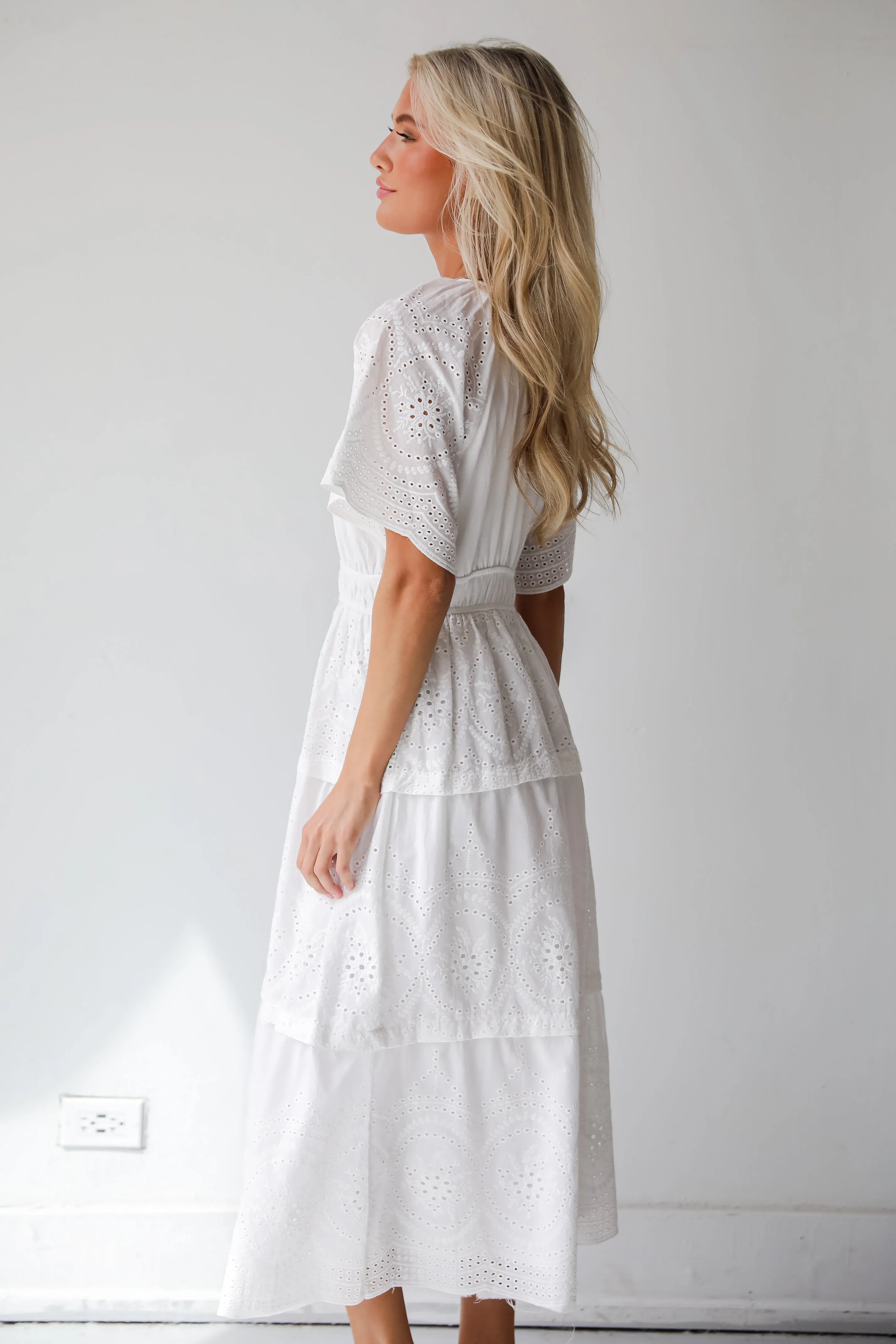 FINAL SALE - Perfect Sunshine White Eyelet Midi Dress