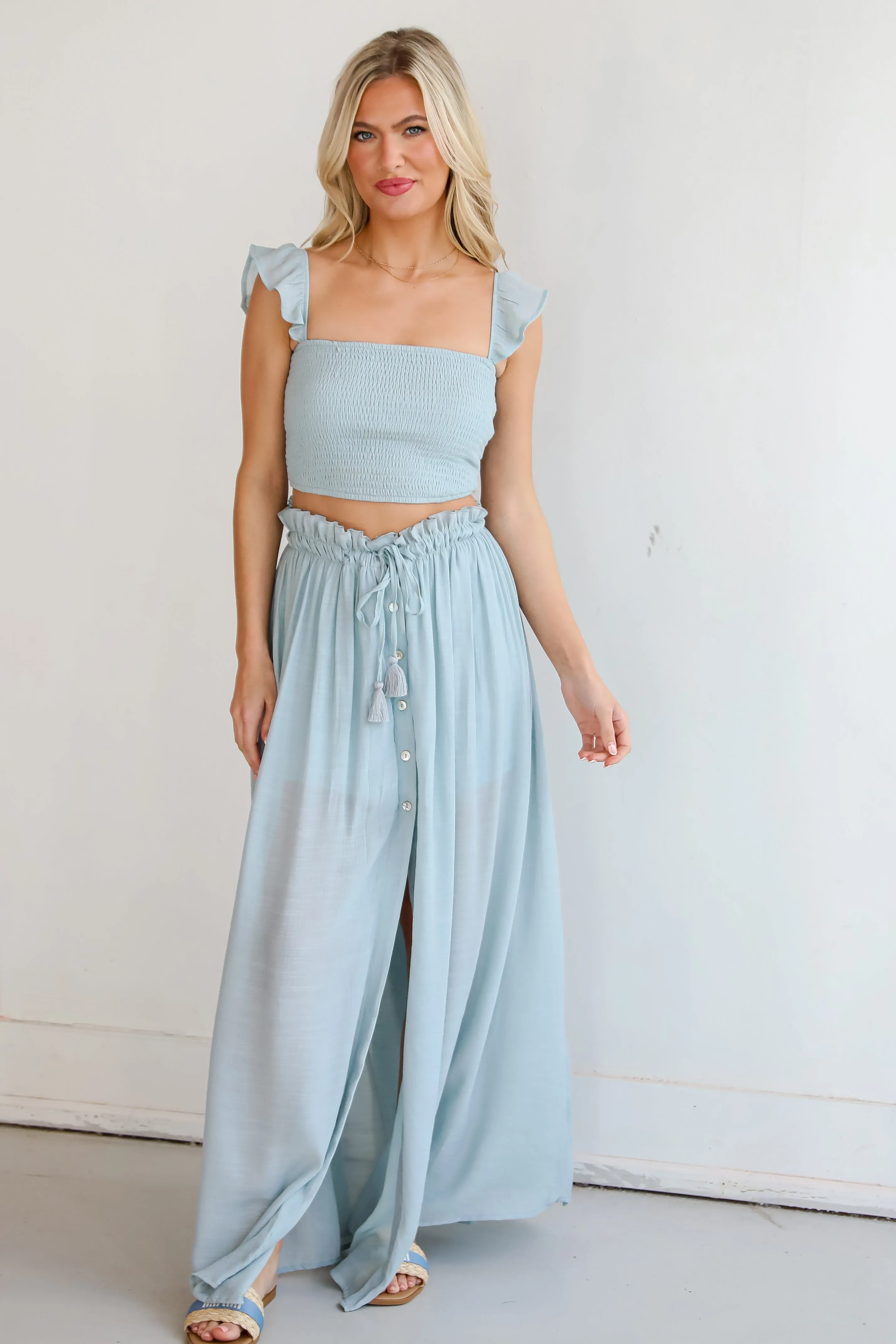 FINAL SALE - Sunny Impression Blue Maxi Skirt - DU DEAL