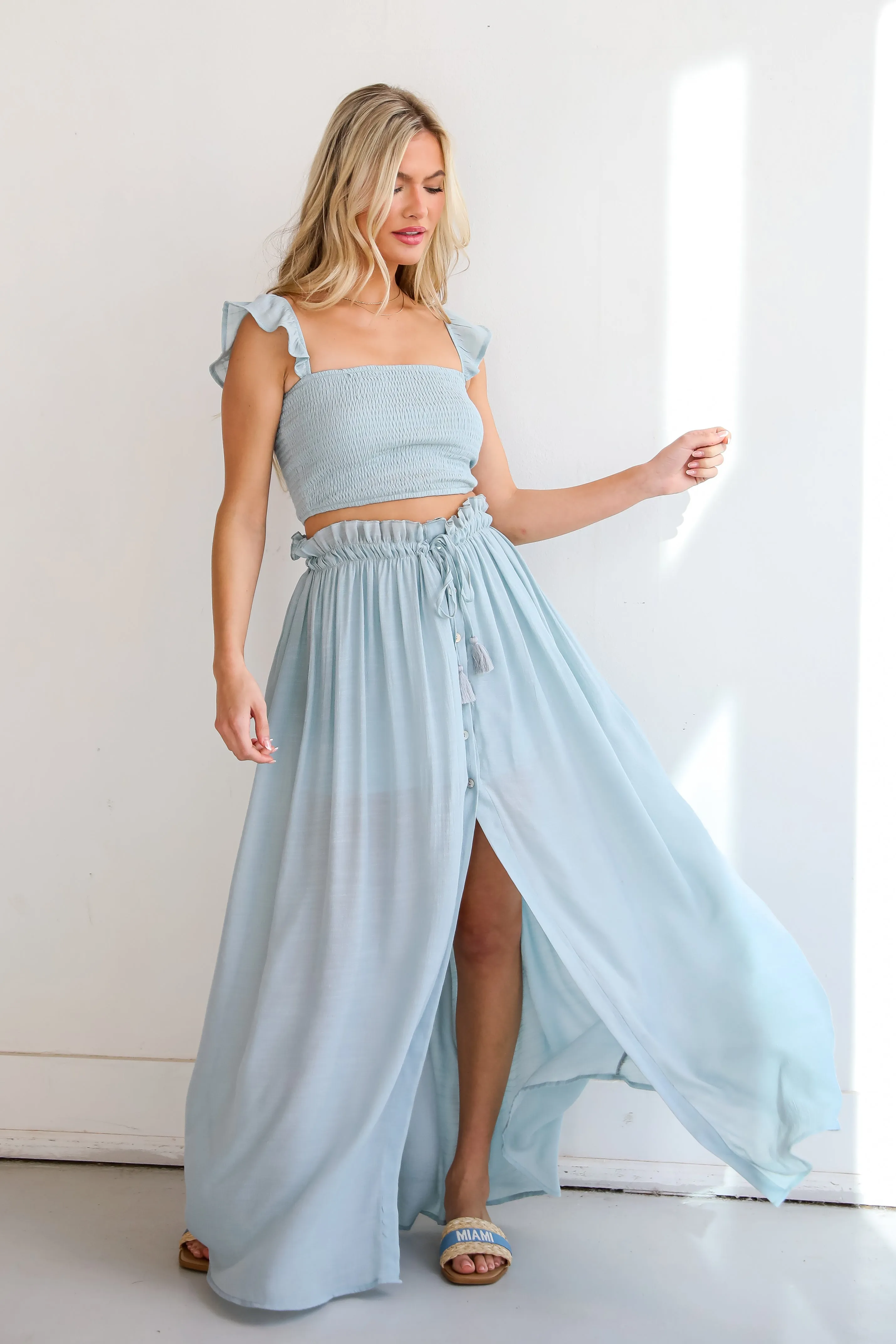 FINAL SALE - Sunny Impression Blue Maxi Skirt - DU DEAL