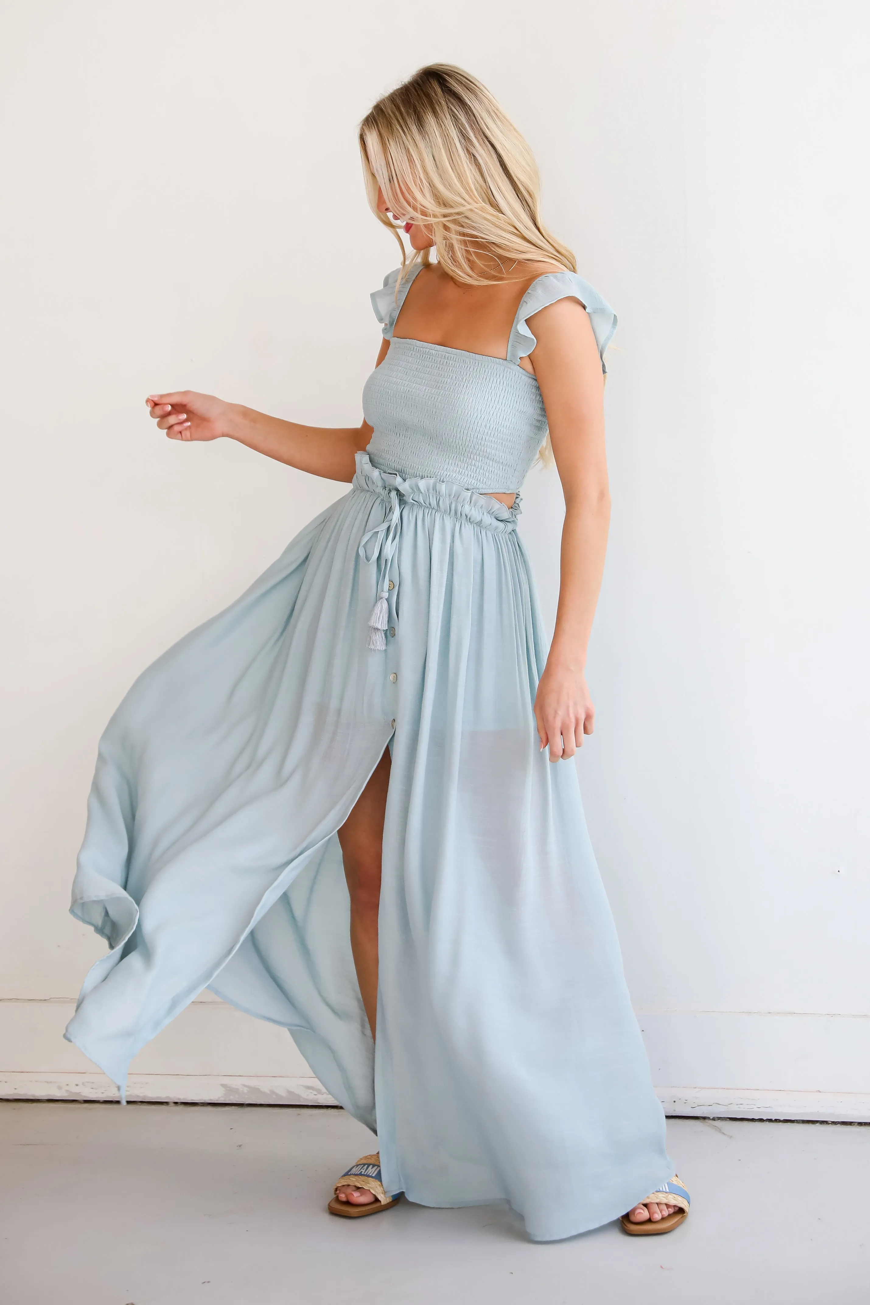 FINAL SALE - Sunny Impression Blue Maxi Skirt - DU DEAL