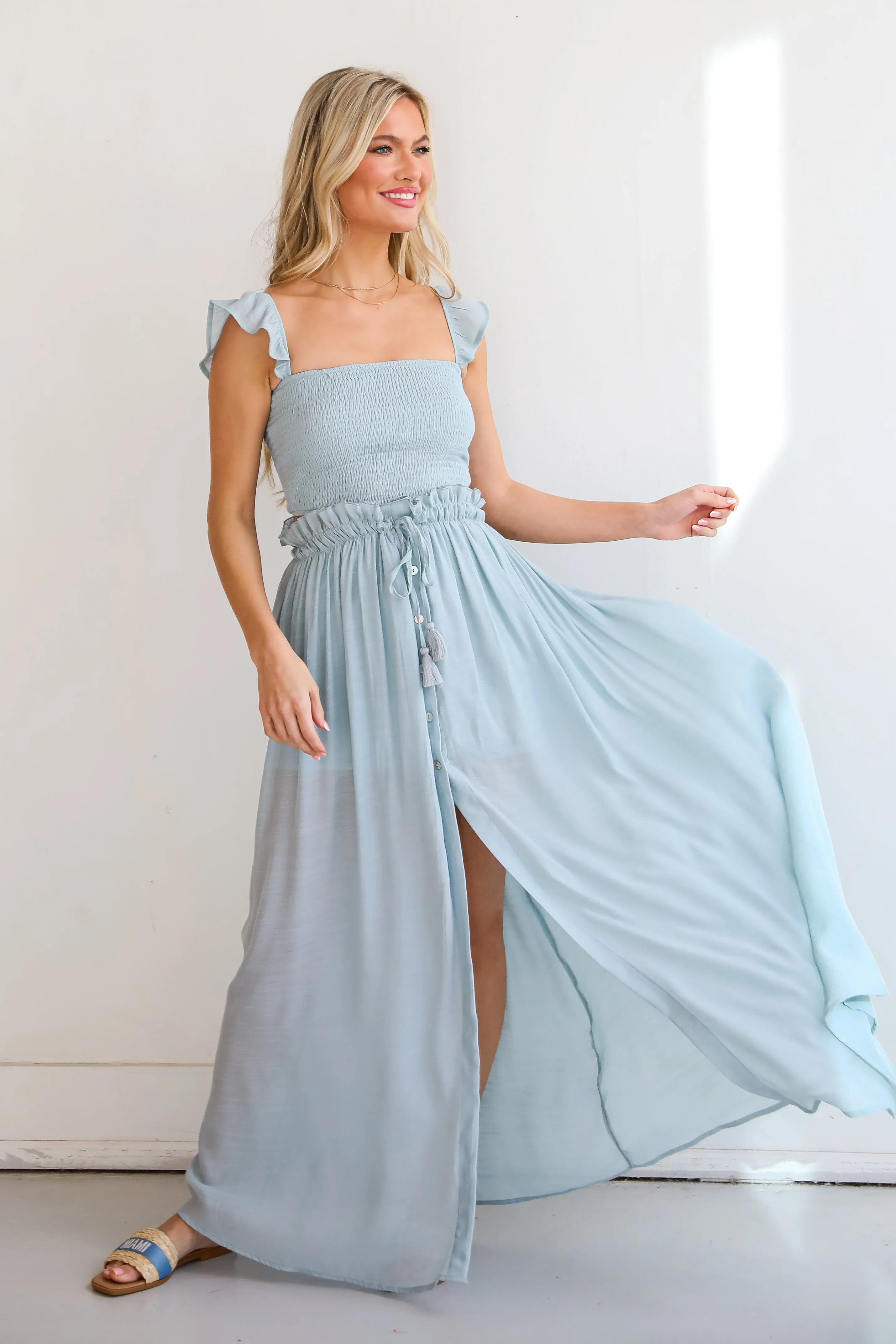 FINAL SALE - Sunny Impression Blue Maxi Skirt - DU DEAL