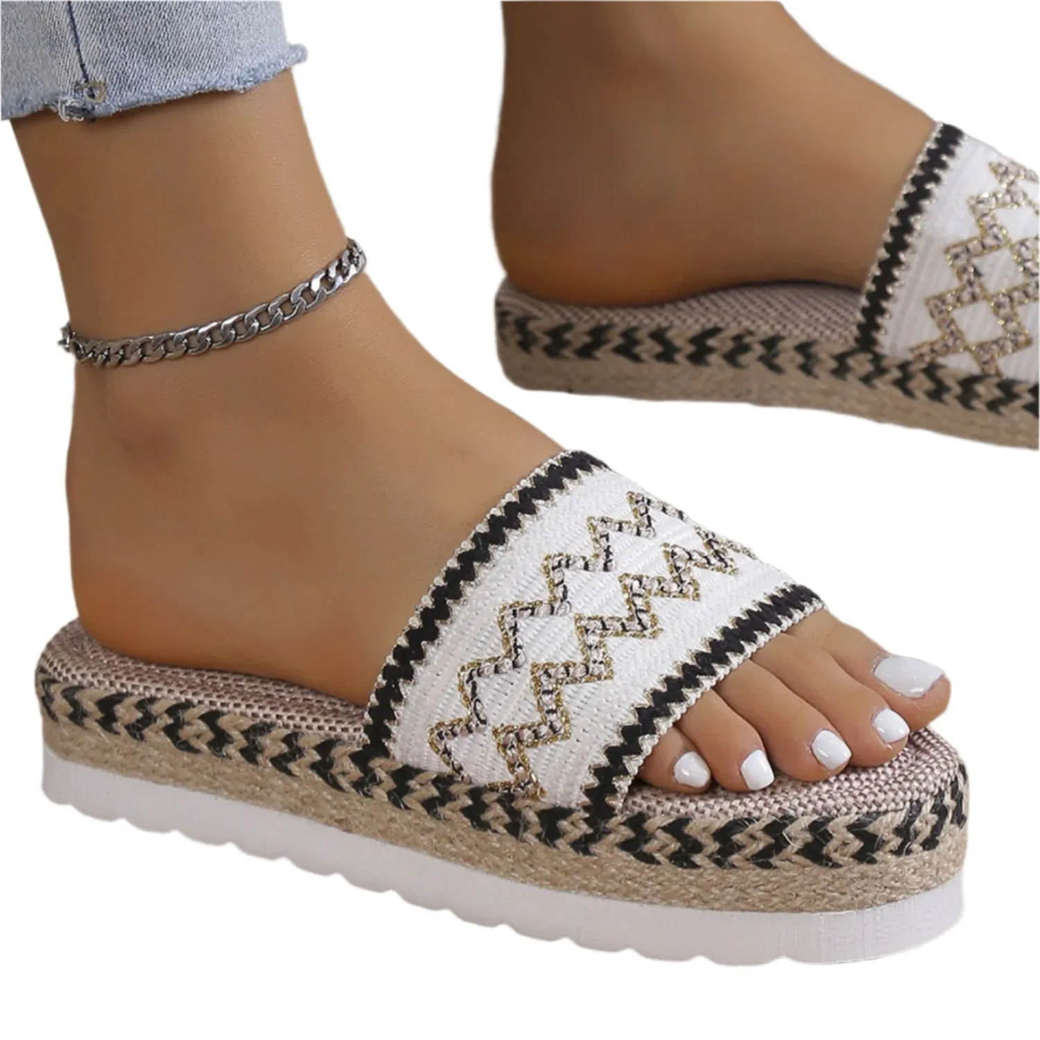 Geometric Weave Platform Sandals