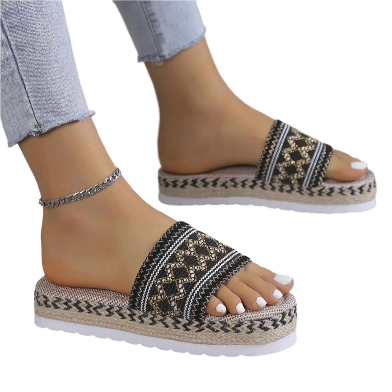 Geometric Weave Platform Sandals