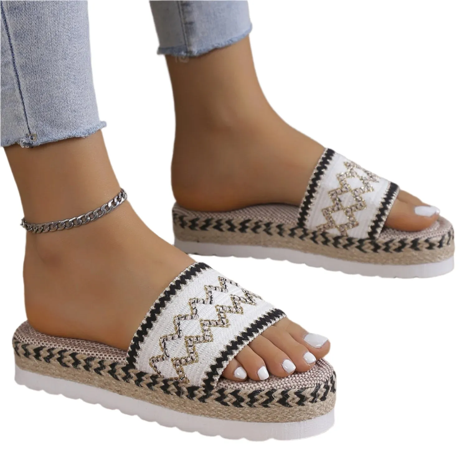 Geometric Weave Platform Sandals