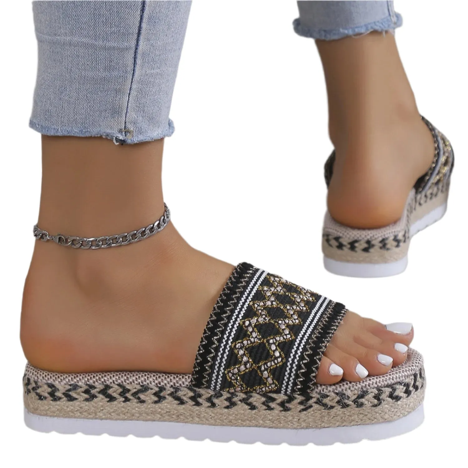 Geometric Weave Platform Sandals