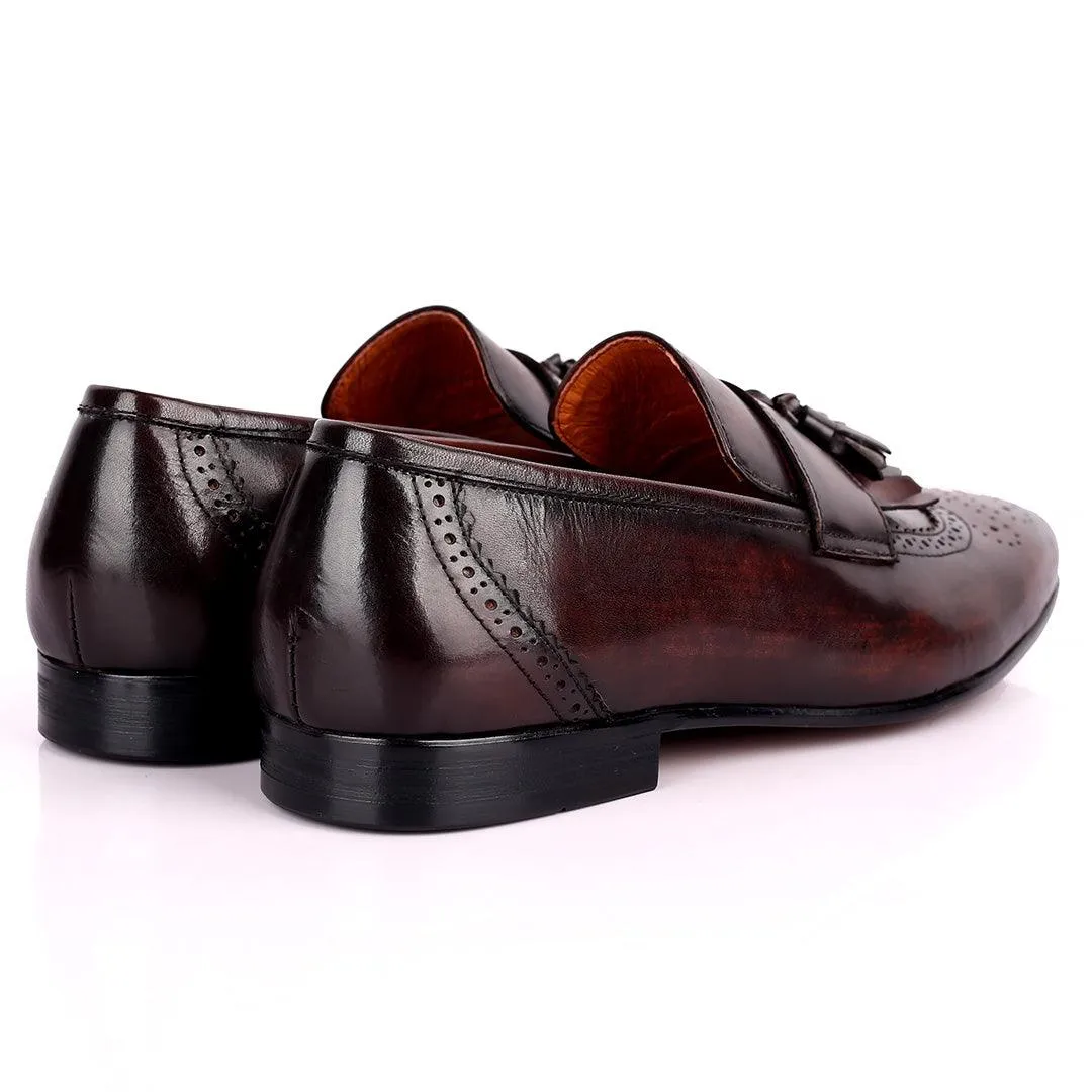 Gian Classic Tassel And Croc Designed Leather Shoe - Coffee