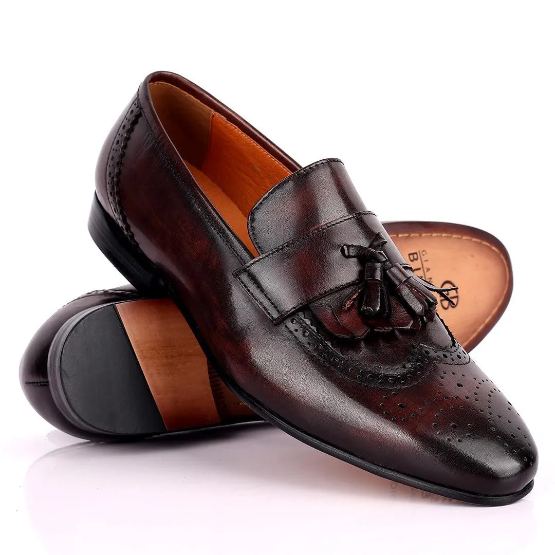 Gian Classic Tassel And Croc Designed Leather Shoe - Coffee