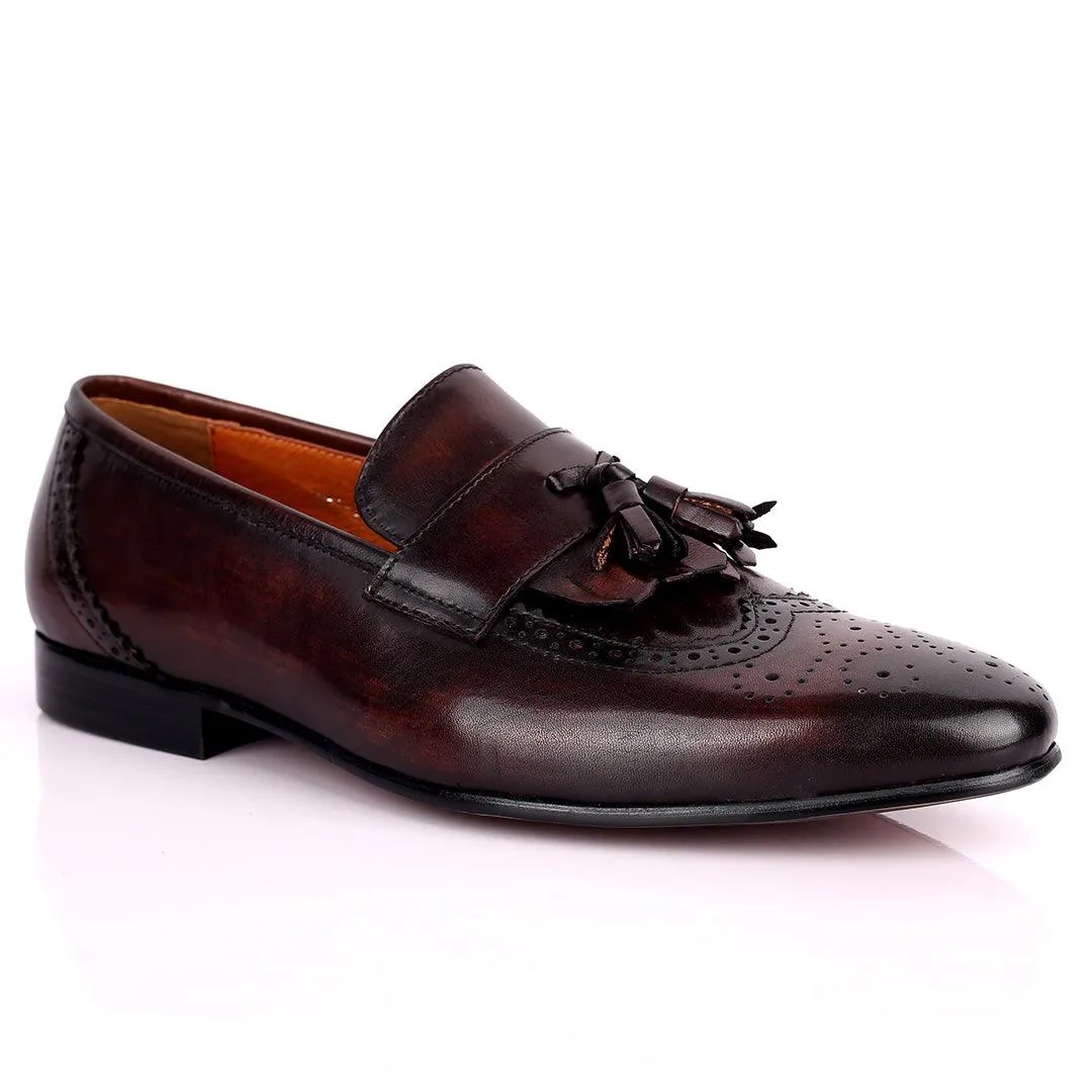 Gian Classic Tassel And Croc Designed Leather Shoe - Coffee