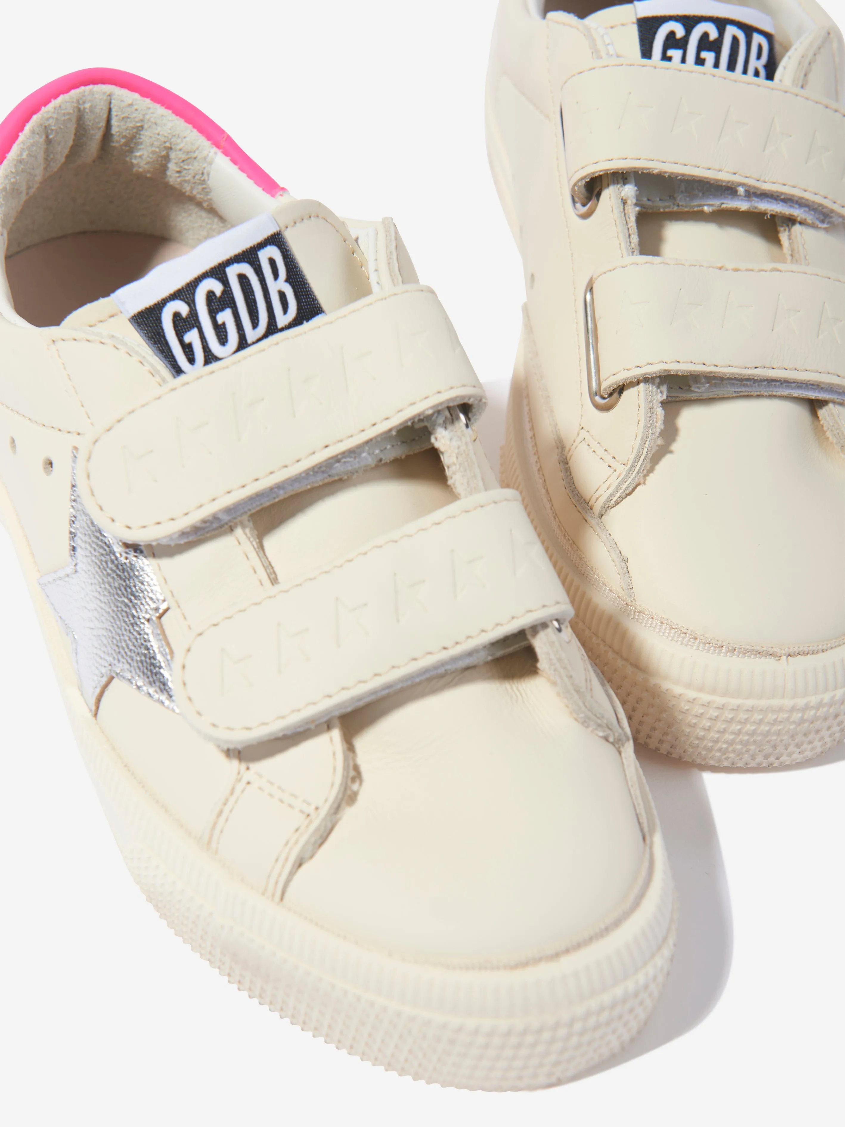 Golden Goose Girls May School Leather Trainers in Ivory