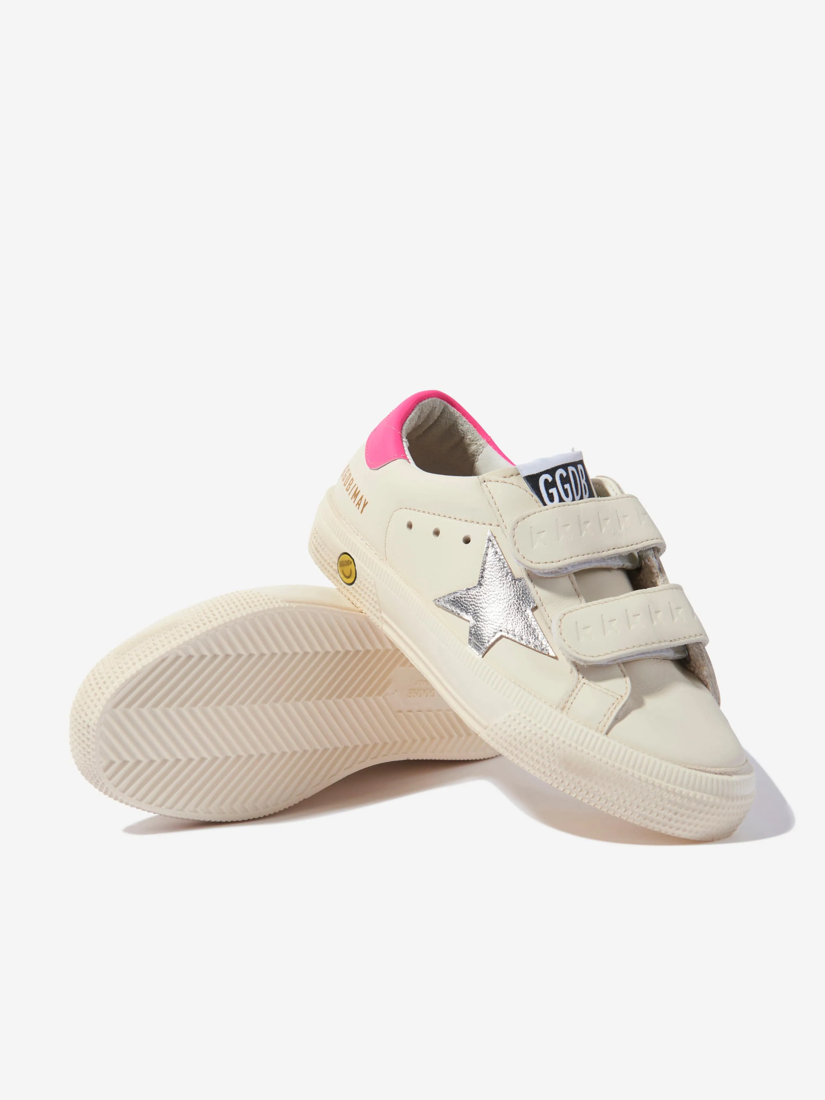 Golden Goose Girls May School Leather Trainers in Ivory