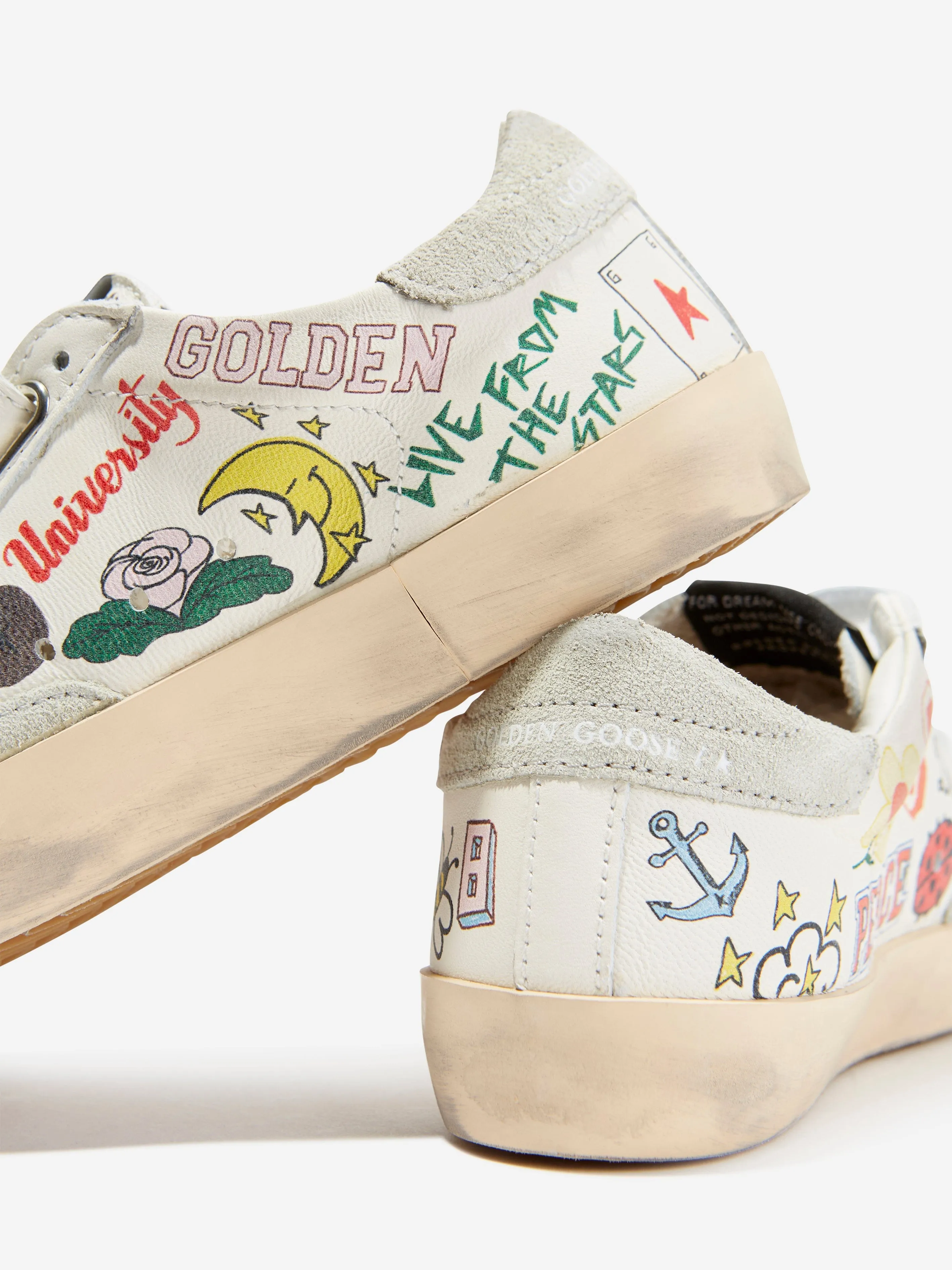 Golden Goose Kids Leather Old School Graffiti Trainers in White