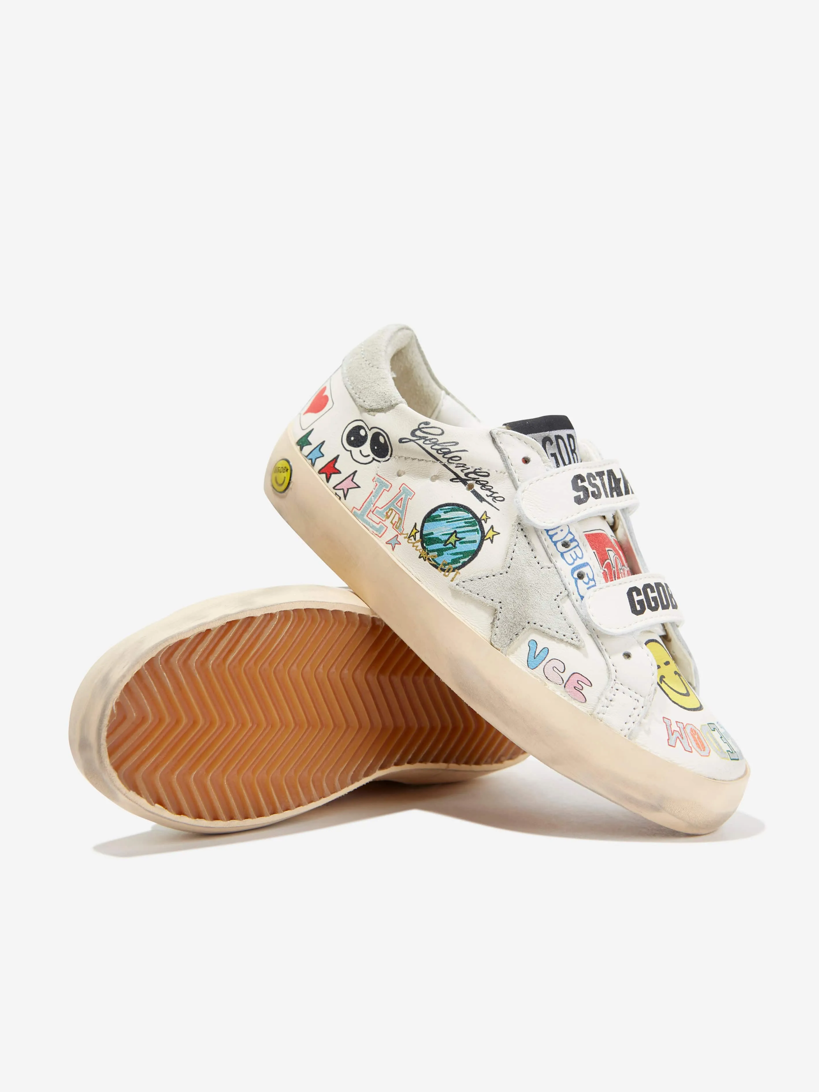 Golden Goose Kids Leather Old School Graffiti Trainers in White