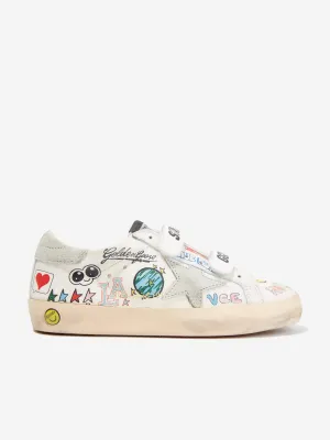 Golden Goose Kids Leather Old School Graffiti Trainers in White