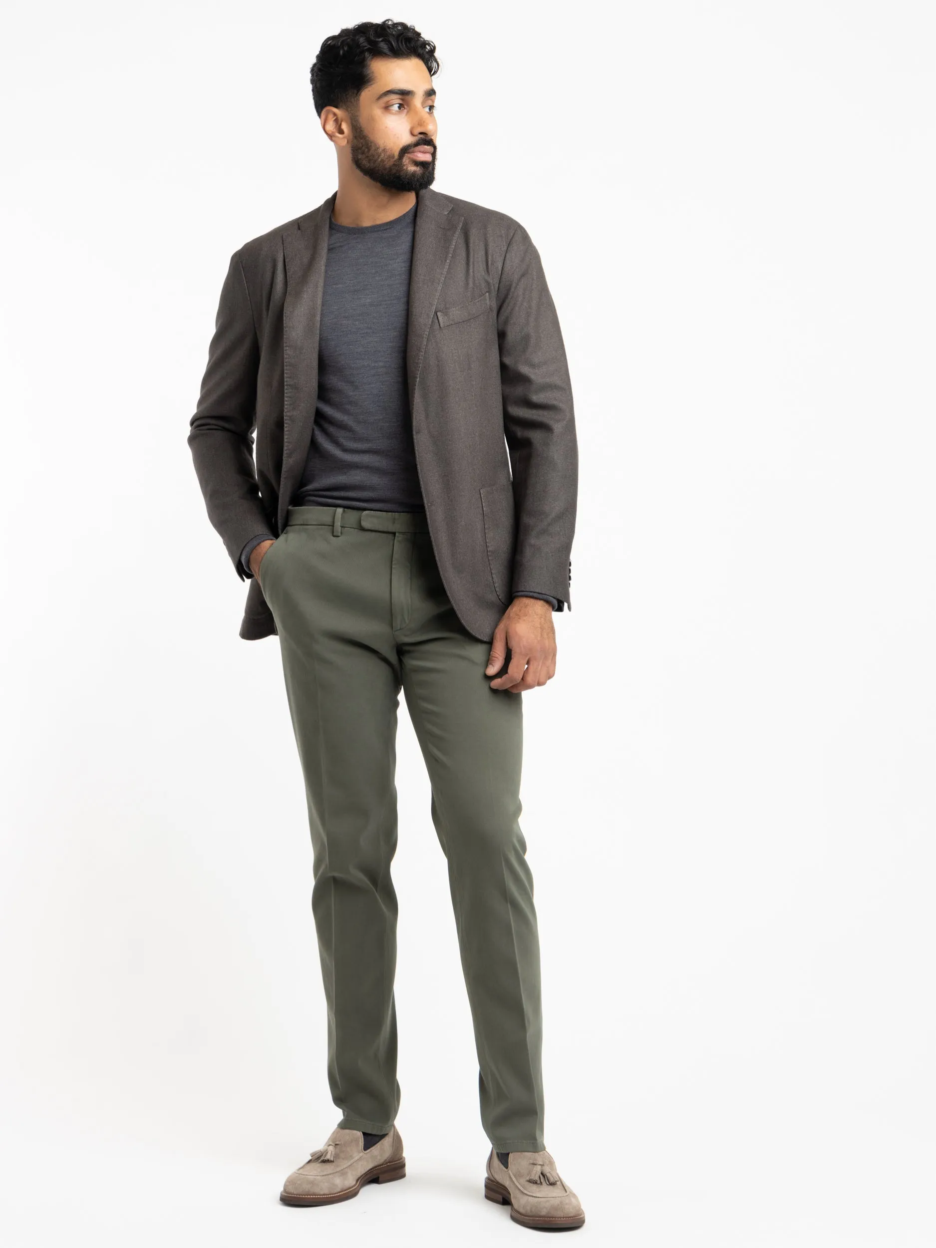 Green Cotton Pleated Trousers