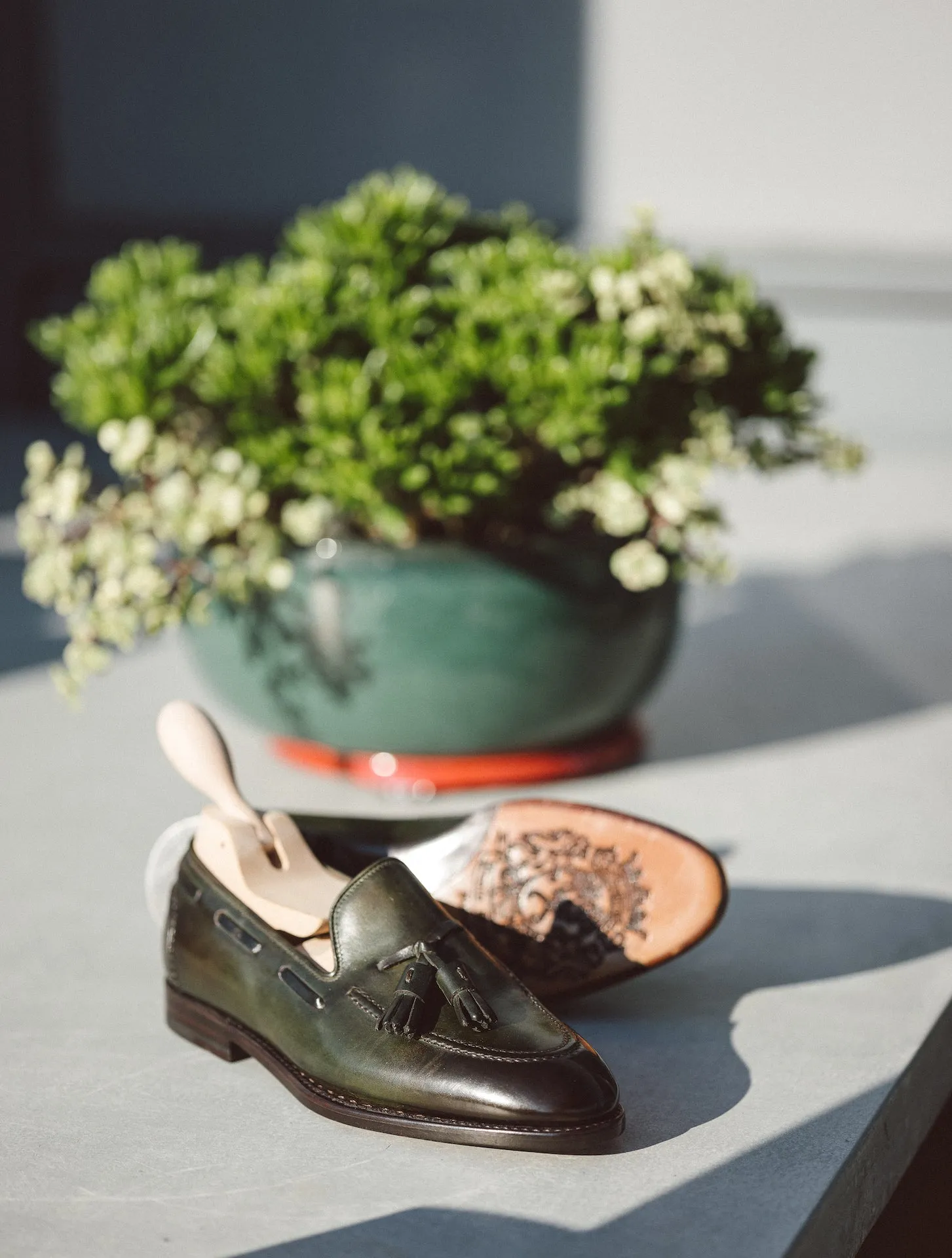 Handcrafted Tassel Loafers in Oliva Green