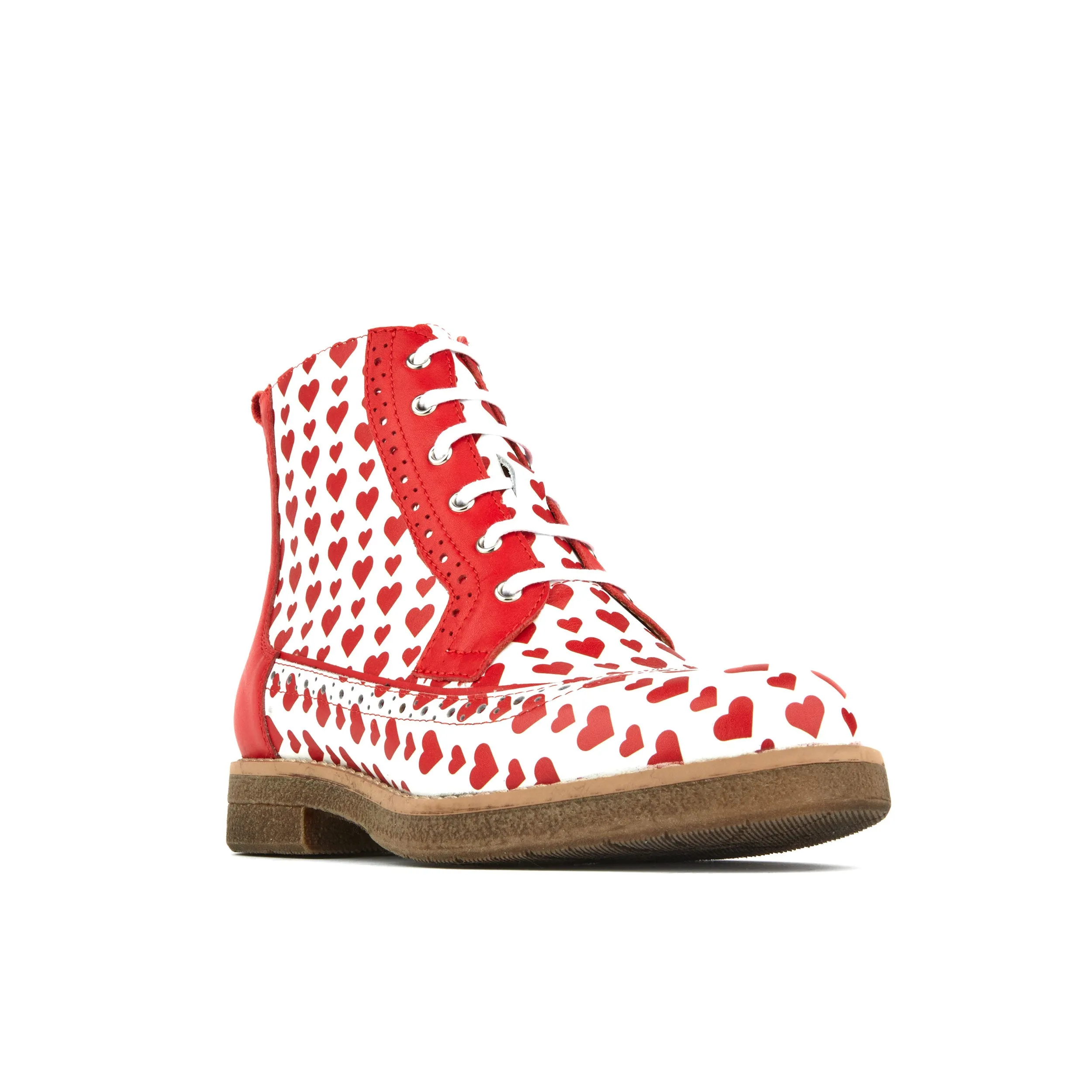 Hatter - Love Struck - Women's ankle boot with red hearts print on white leather