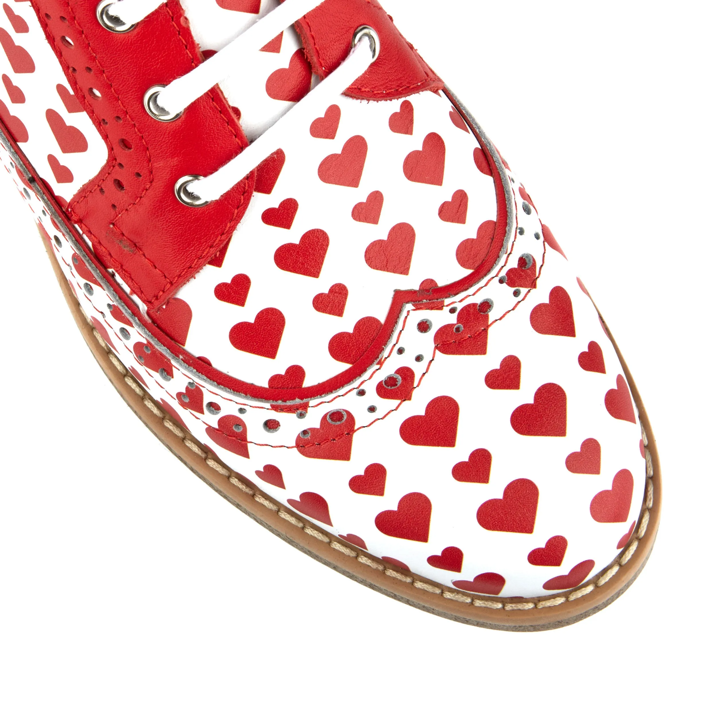 Hatter - Love Struck - Women's ankle boot with red hearts print on white leather