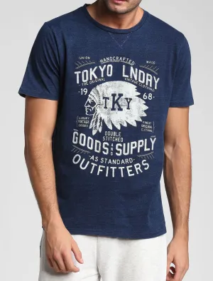 Indigo Sioux Motif Cotton T-Shirt in Dark Indigo - Tokyo Laundry