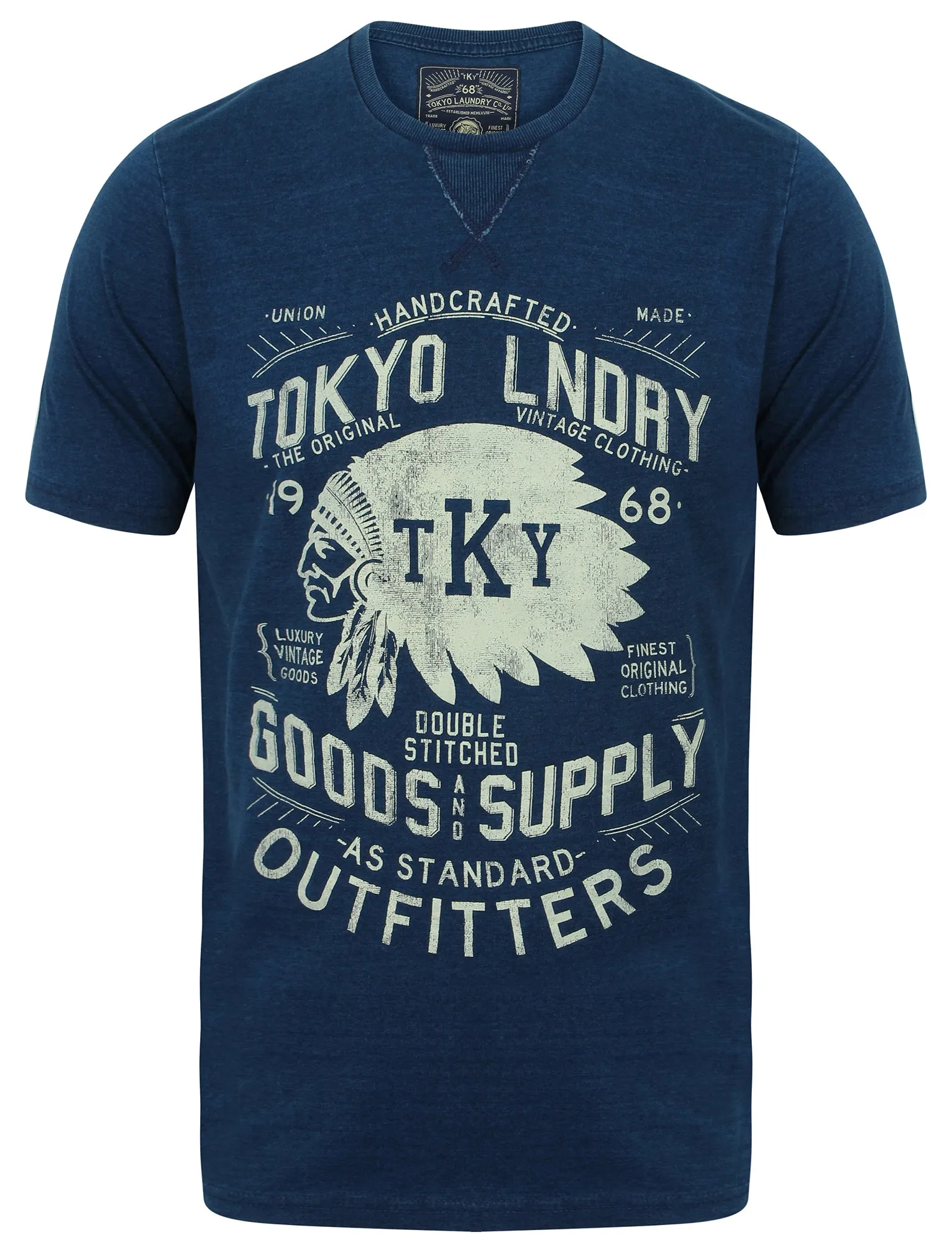 Indigo Sioux Motif Cotton T-Shirt in Dark Indigo - Tokyo Laundry