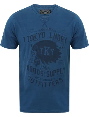 Indigo Sioux Motif Cotton T-Shirt in Light Indigo - Tokyo Laundry