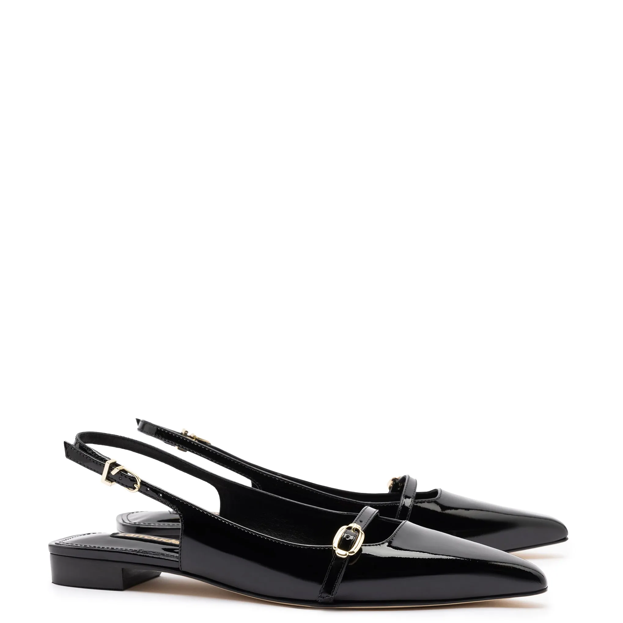 Ines Flat In Black Patent Leather by Larroudé