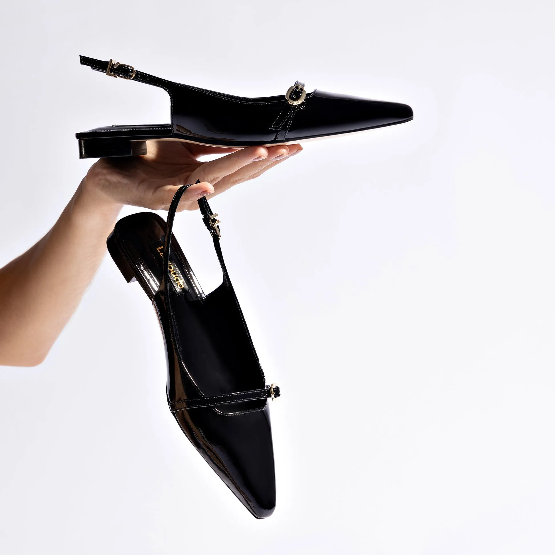 Ines Flat In Black Patent Leather by Larroudé