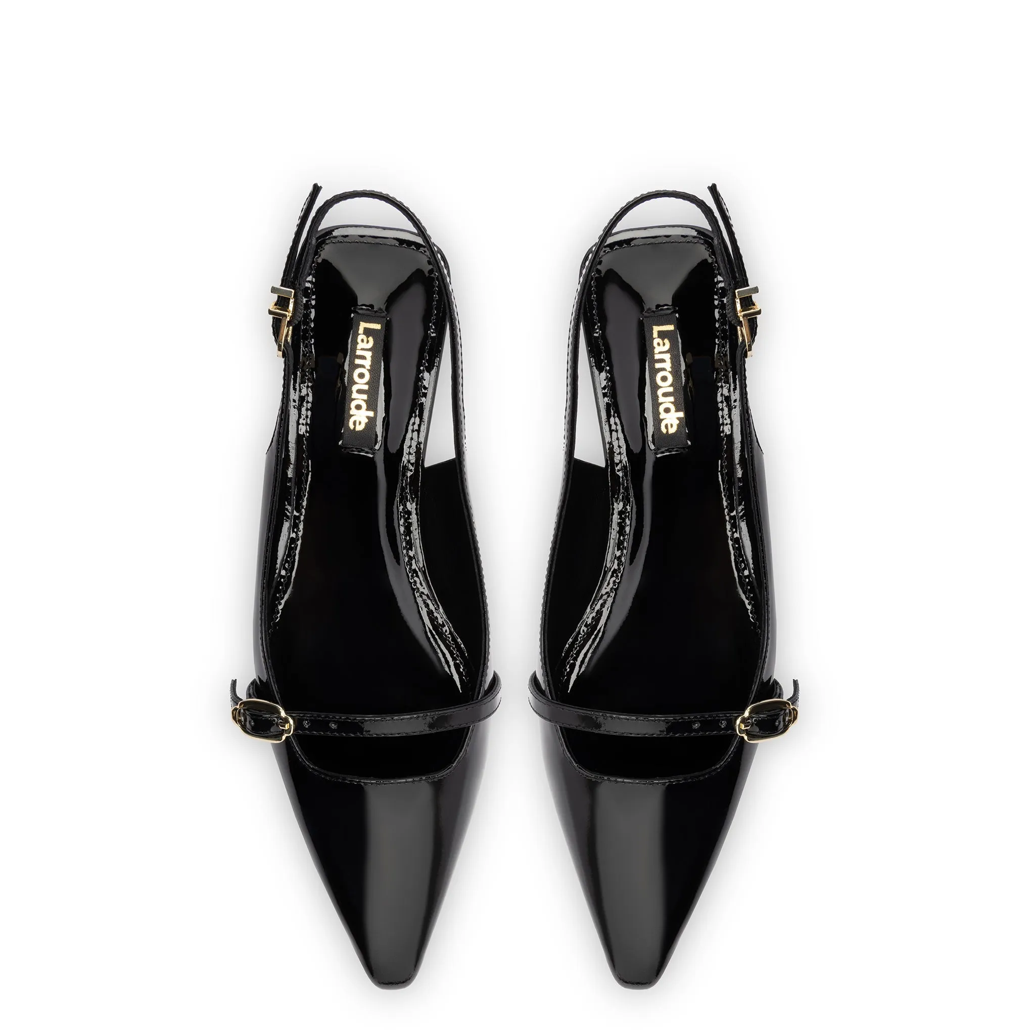 Ines Flat In Black Patent Leather by Larroudé