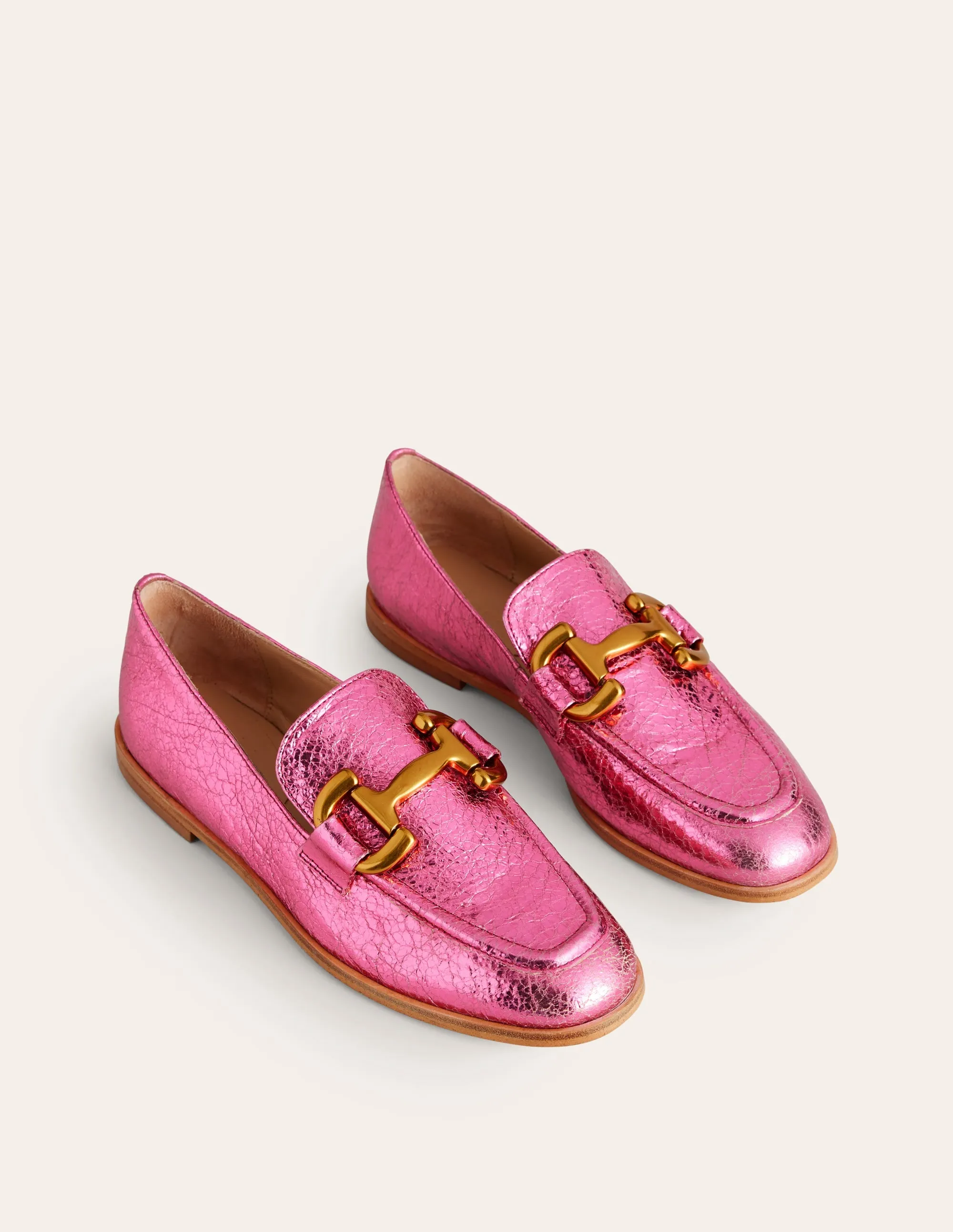 Iris Snaffle Loafers-Bright Pink Metallic leather