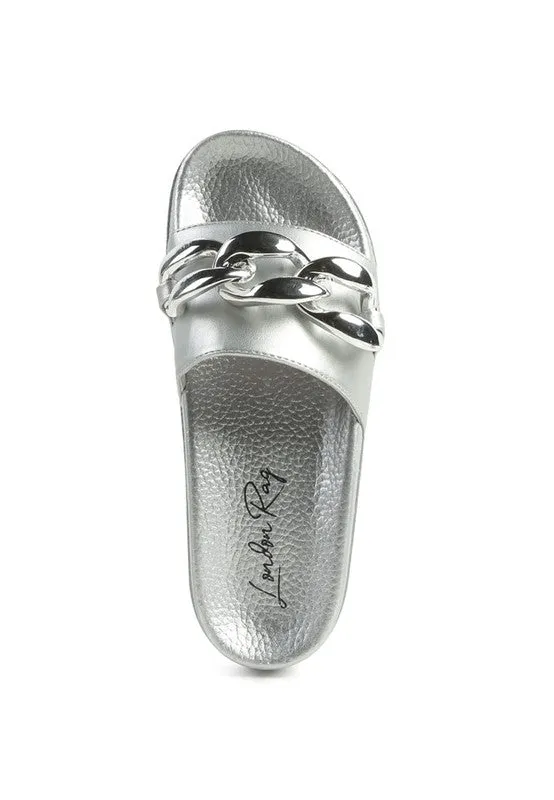 Ishtar Metallic Chain Metal Slid Flats