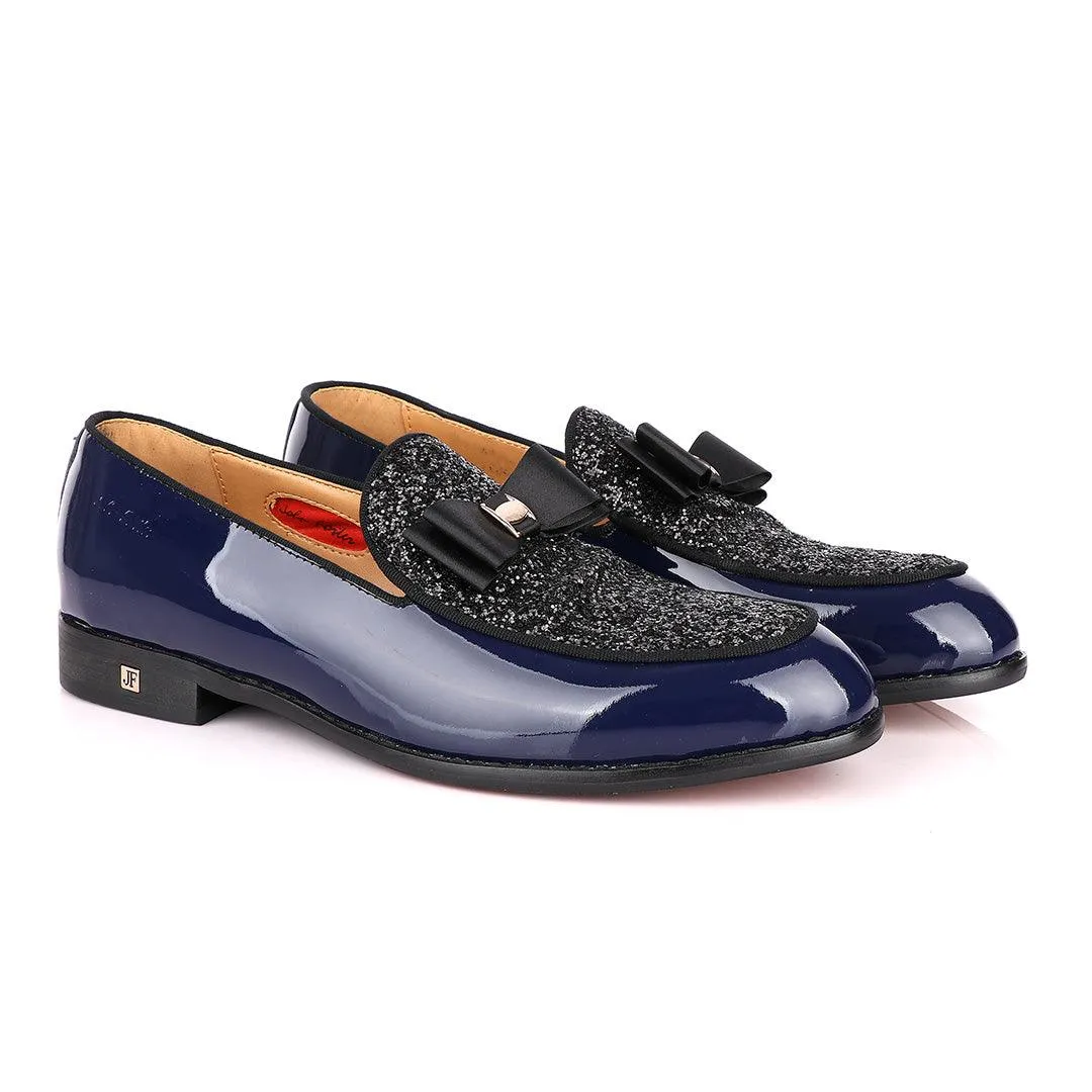 John Foster Blue Patent Bow Fringe with Glittering Stone Shoe