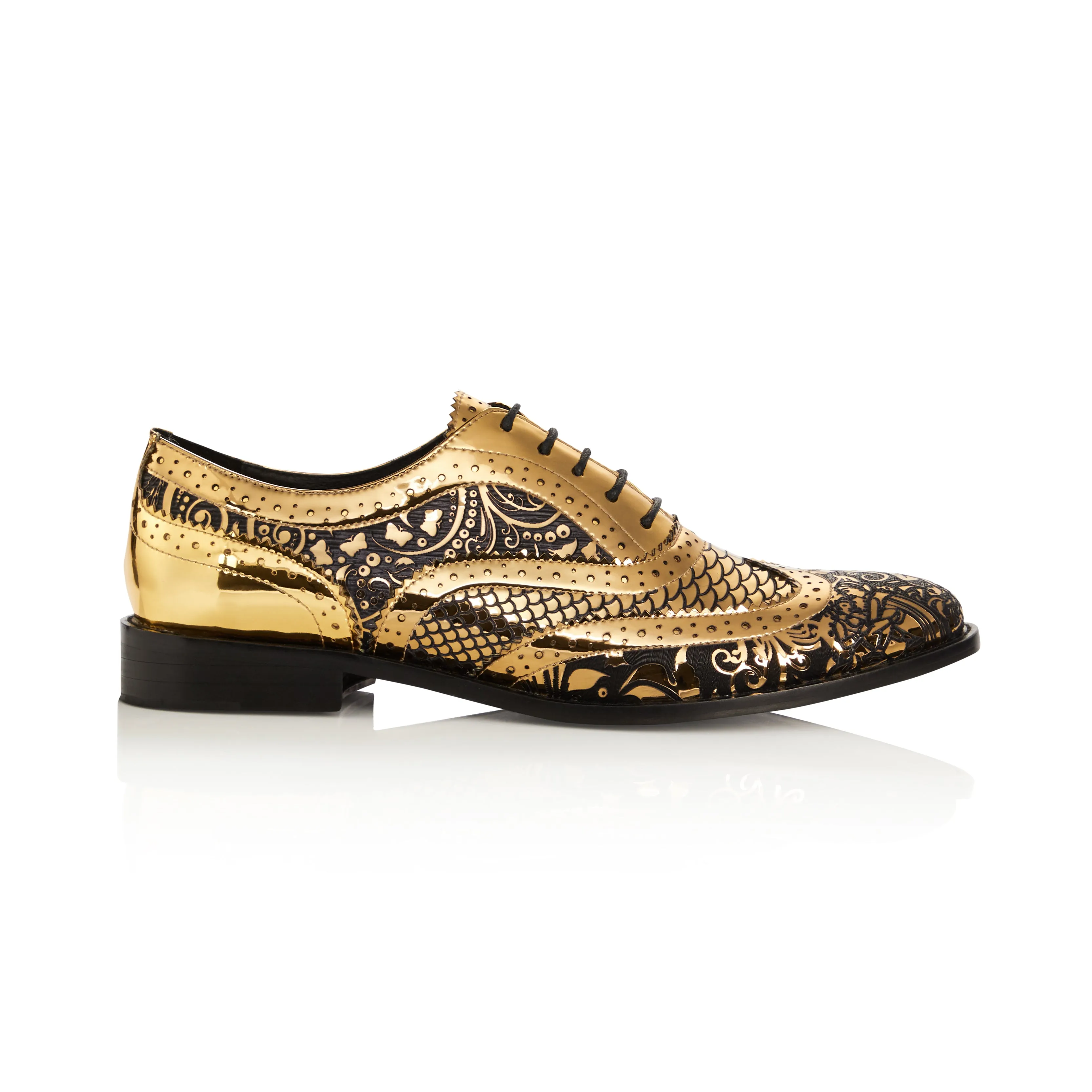 Kama Shoetra Gold and Black Laser etched Brogue Shoes