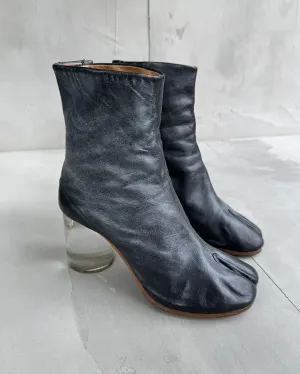 MAISON MARTIN MARGIELA LEATHER & LUCITE HEEL TABI BOOTS - EU 37.5