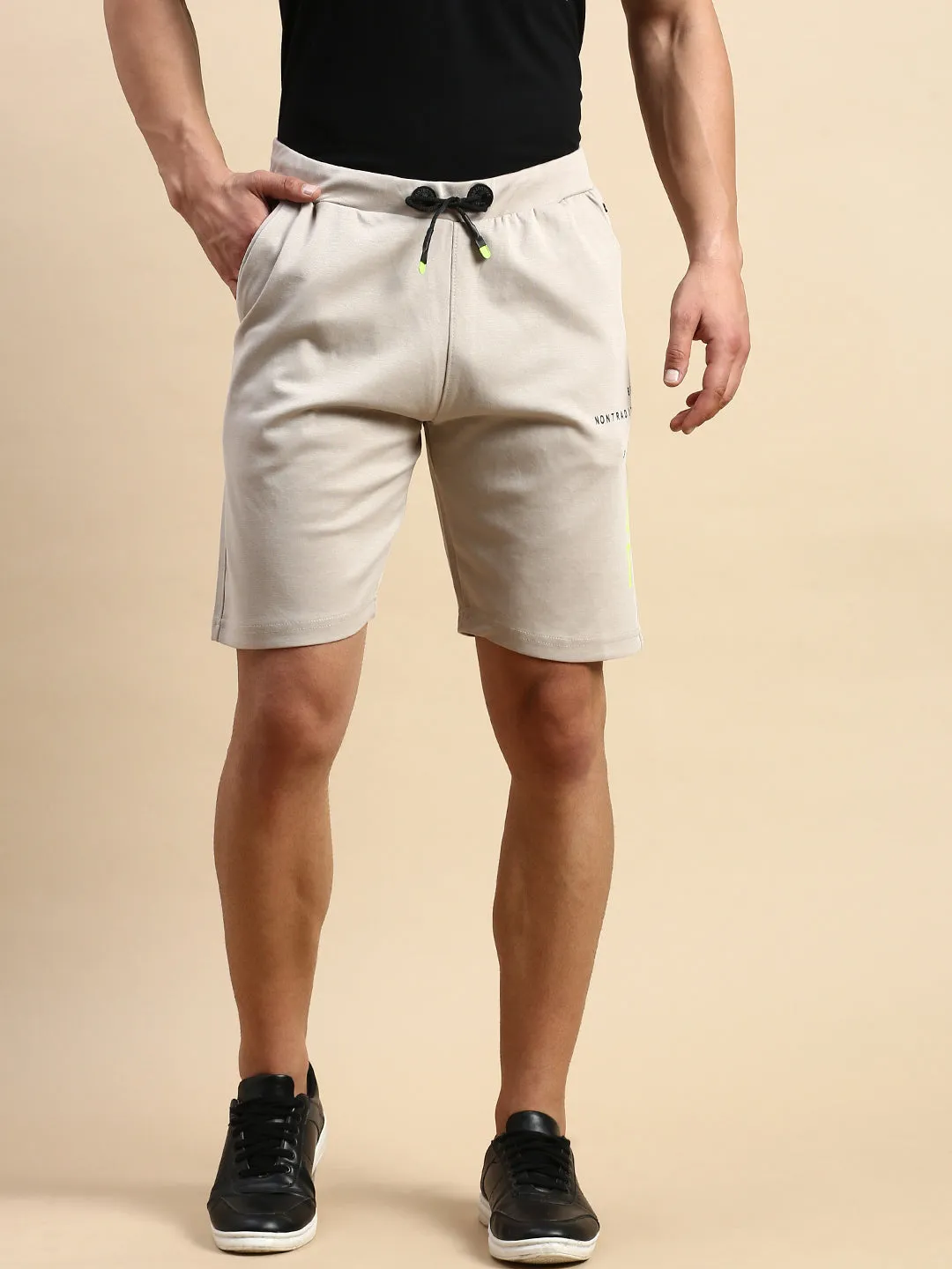 Men Beige Solid Casual Shorts