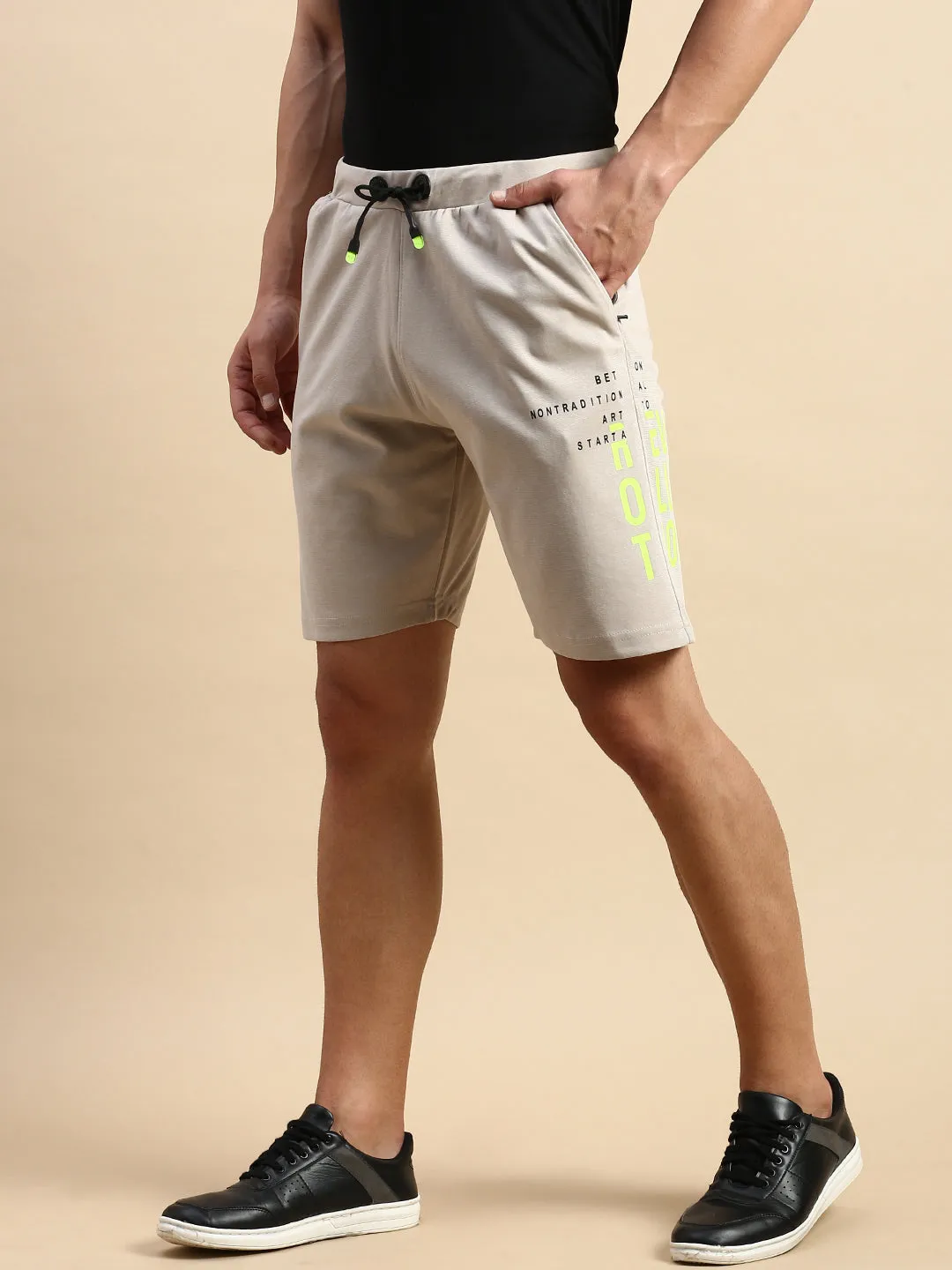 Men Beige Solid Casual Shorts