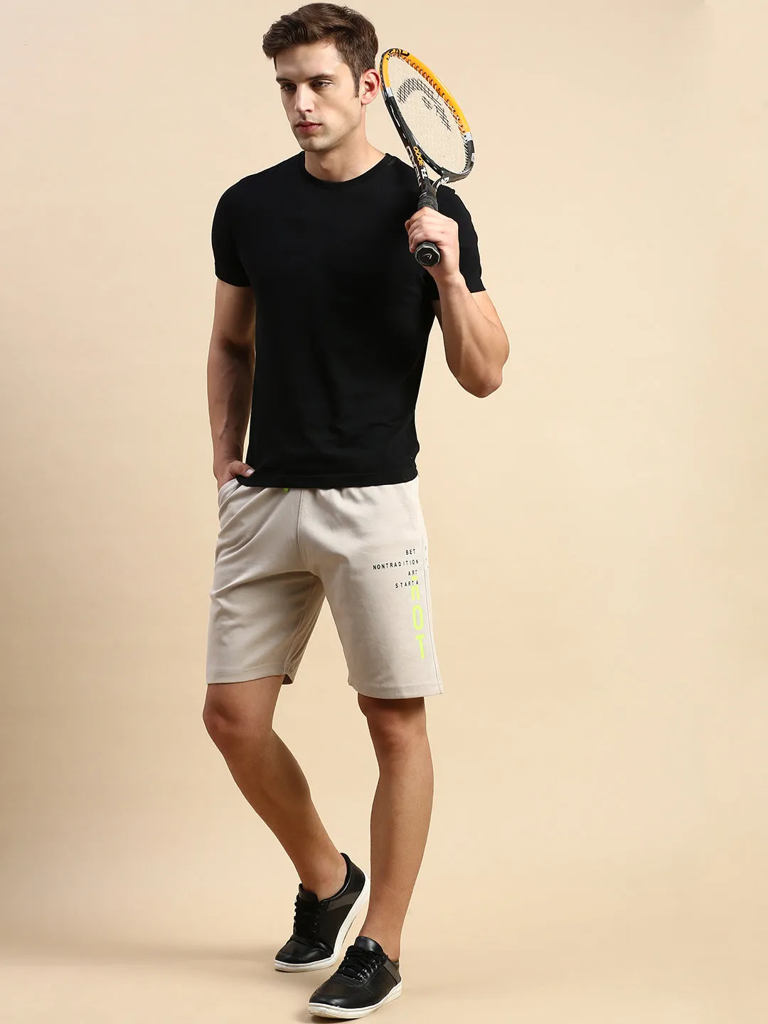 Men Beige Solid Casual Shorts