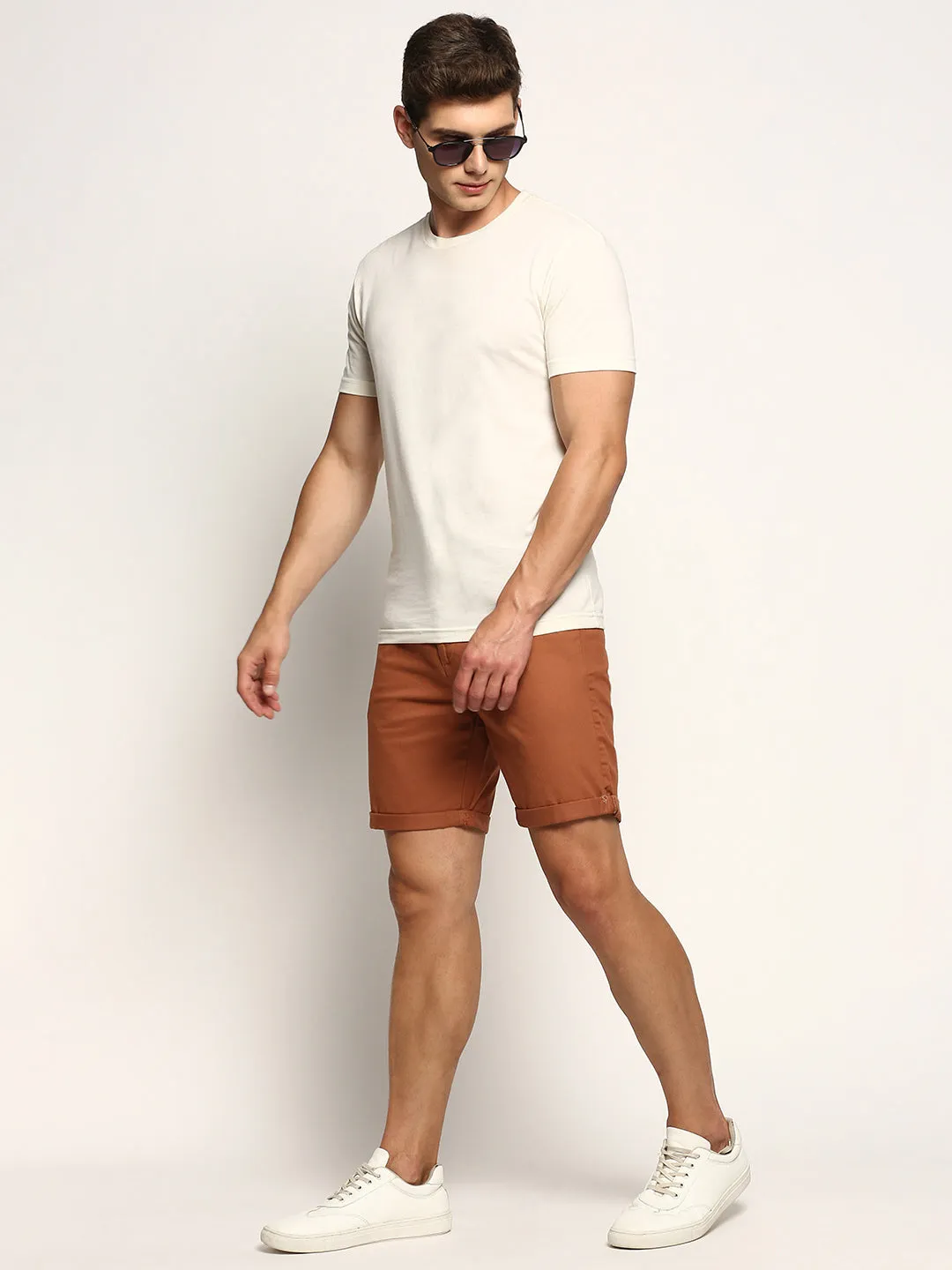 Men Brown Solid Shorts