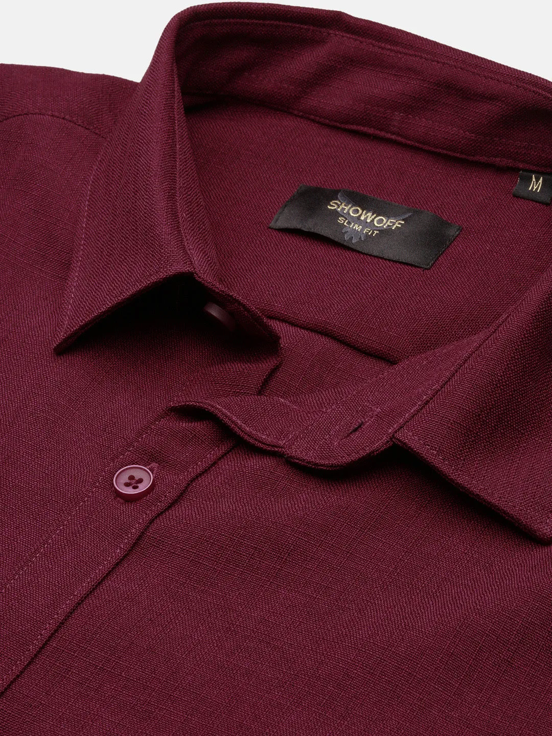 Men Burgundy Solid Slim Fit Shirt