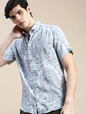 Men Grey Floral Casual Shirt