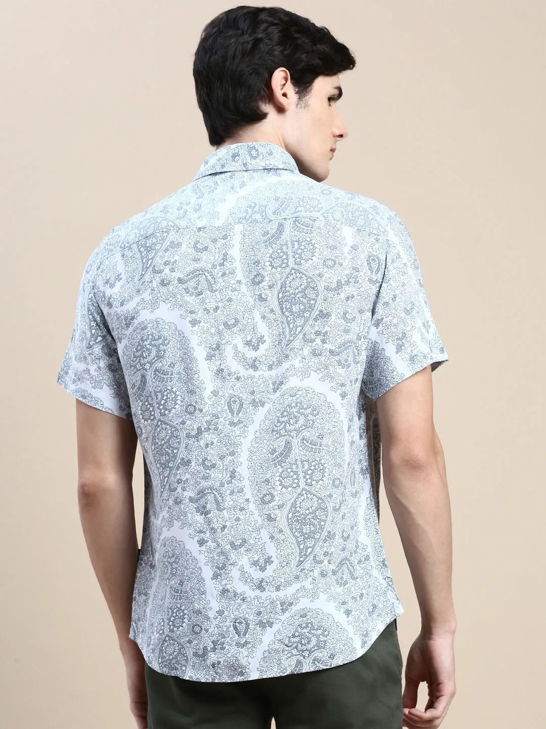 Men Grey Floral Casual Shirt