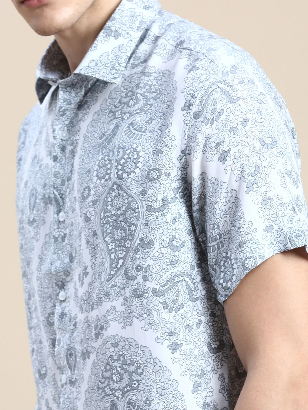 Men Grey Floral Casual Shirt