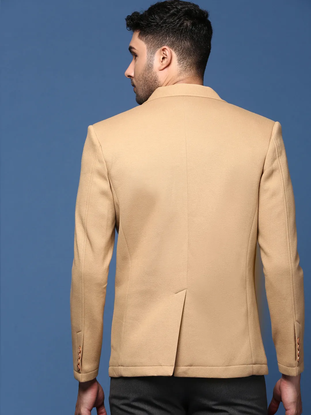 Men Khaki Slim Fit Single Breasted Blazer