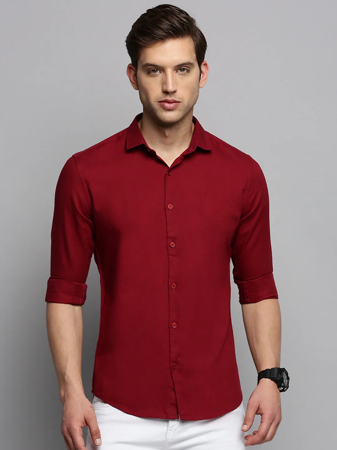 Men Maroon Solid Casual Shirt