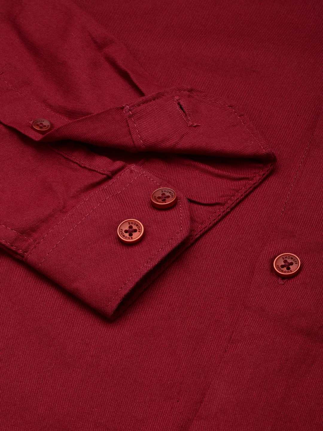 Men Maroon Solid Casual Shirt