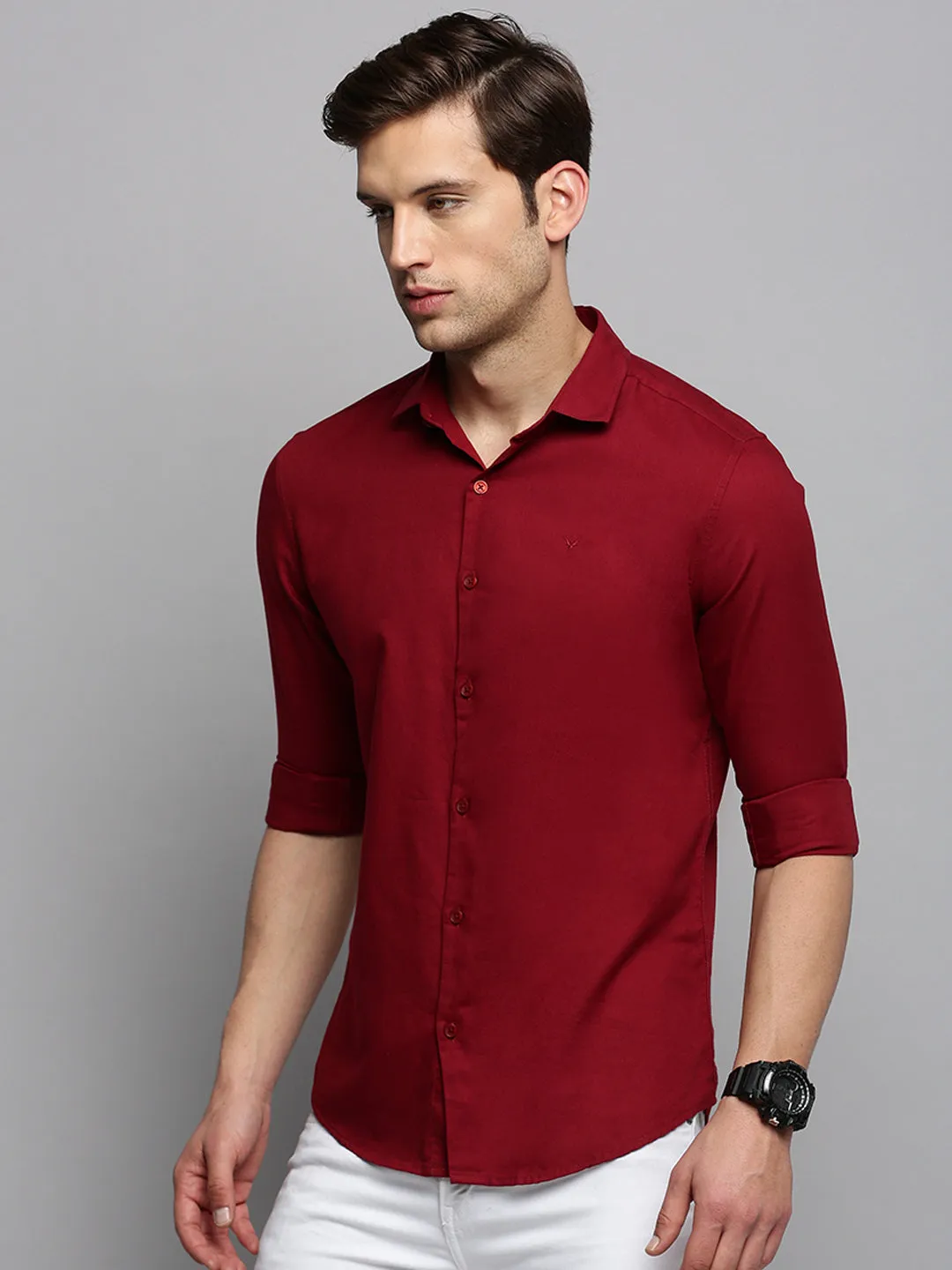 Men Maroon Solid Casual Shirt