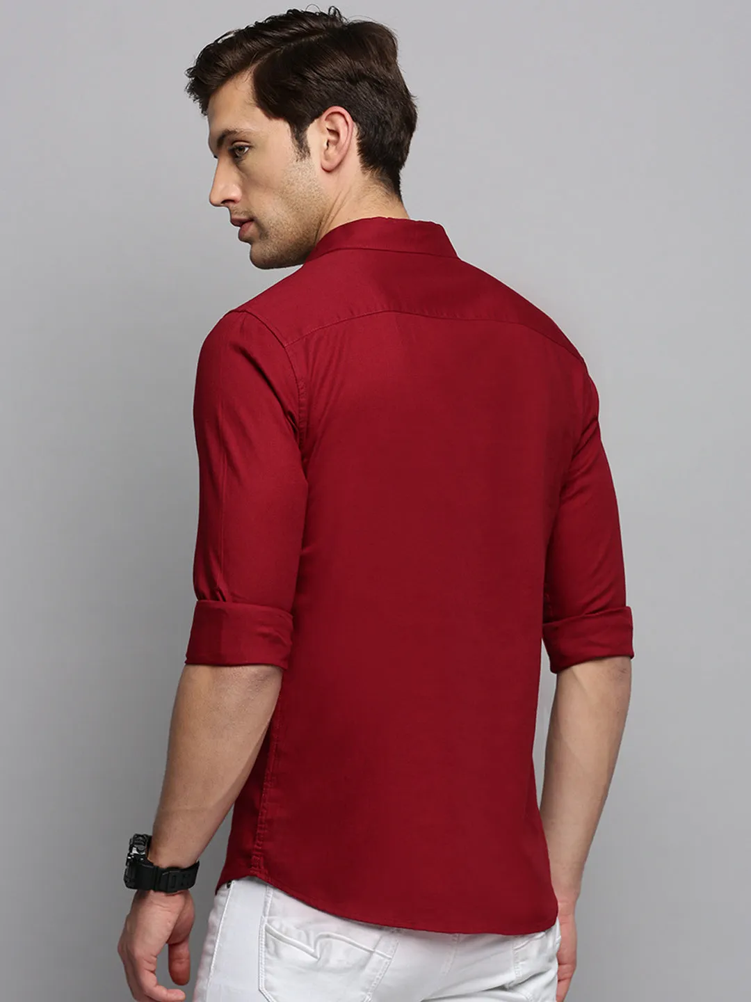 Men Maroon Solid Casual Shirt