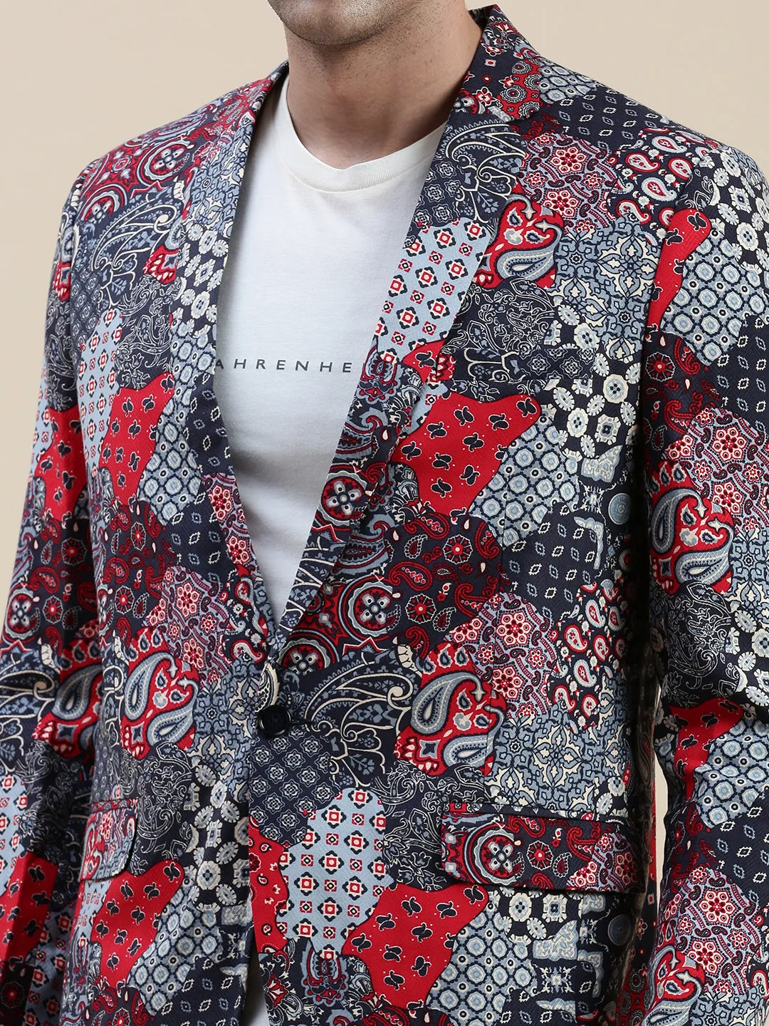 Men Multi Printed Mandarin Collar Blazer