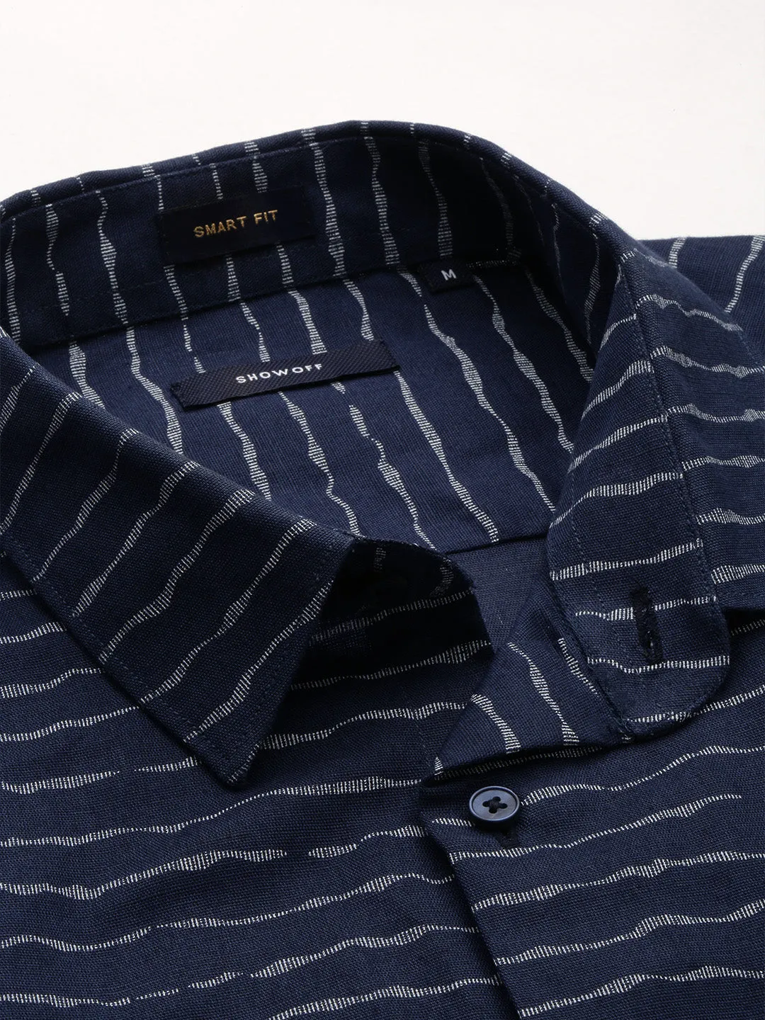 Men Navy Striped Casual Casual Shirts