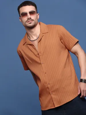 Men Orange Solid Cuban Collar Shirt